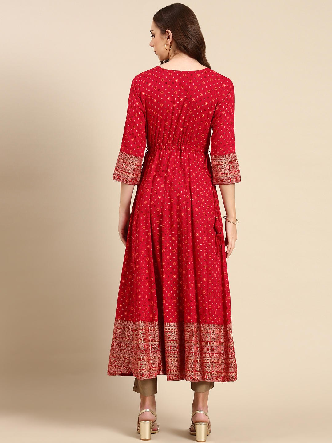 SHOWOFF Women's Ankle Length Floral Anarkali Magenta Kurta