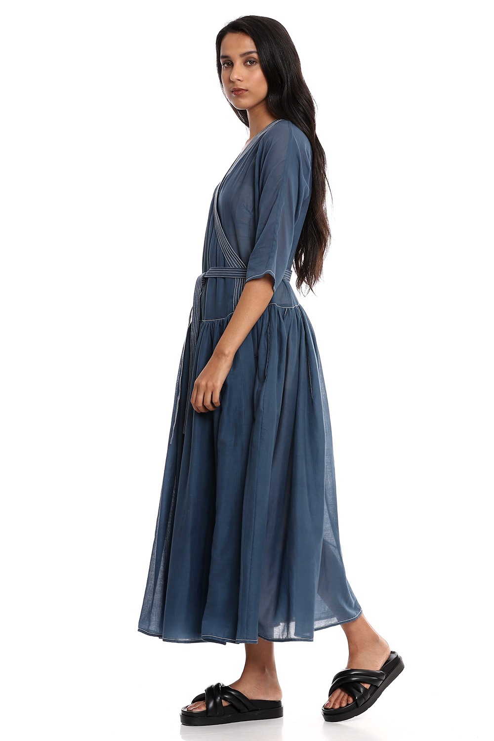 Indigo Cotton Wrap Dress