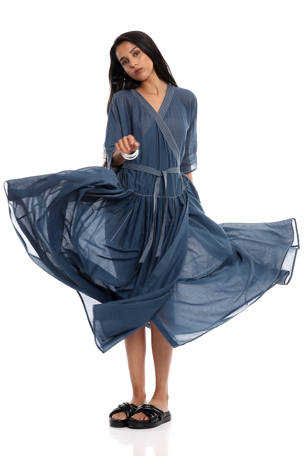 Indigo Cotton Wrap Dress