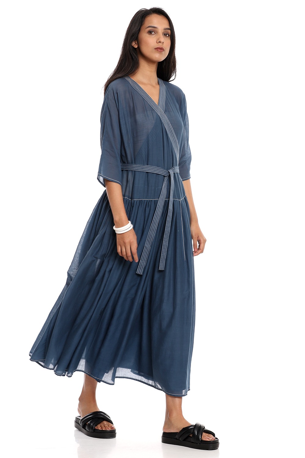 Indigo Cotton Wrap Dress