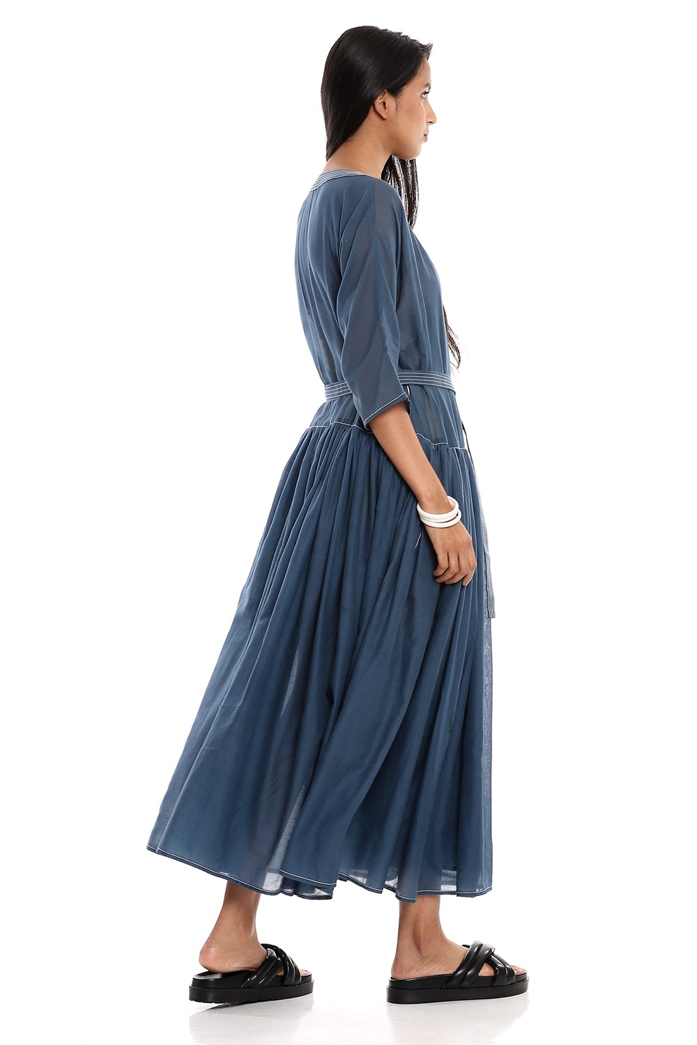 Indigo Cotton Wrap Dress