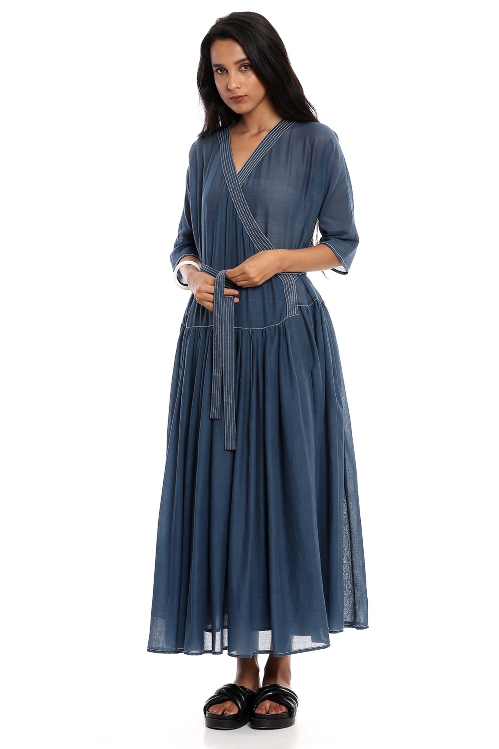 Indigo Cotton Wrap Dress
