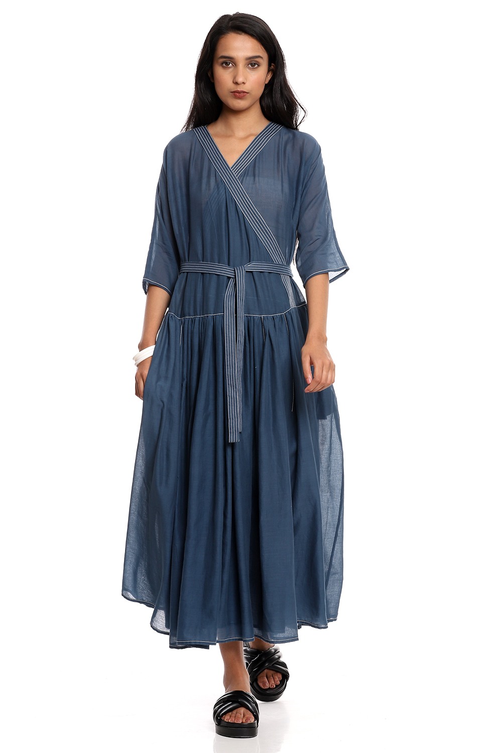 Indigo Cotton Wrap Dress