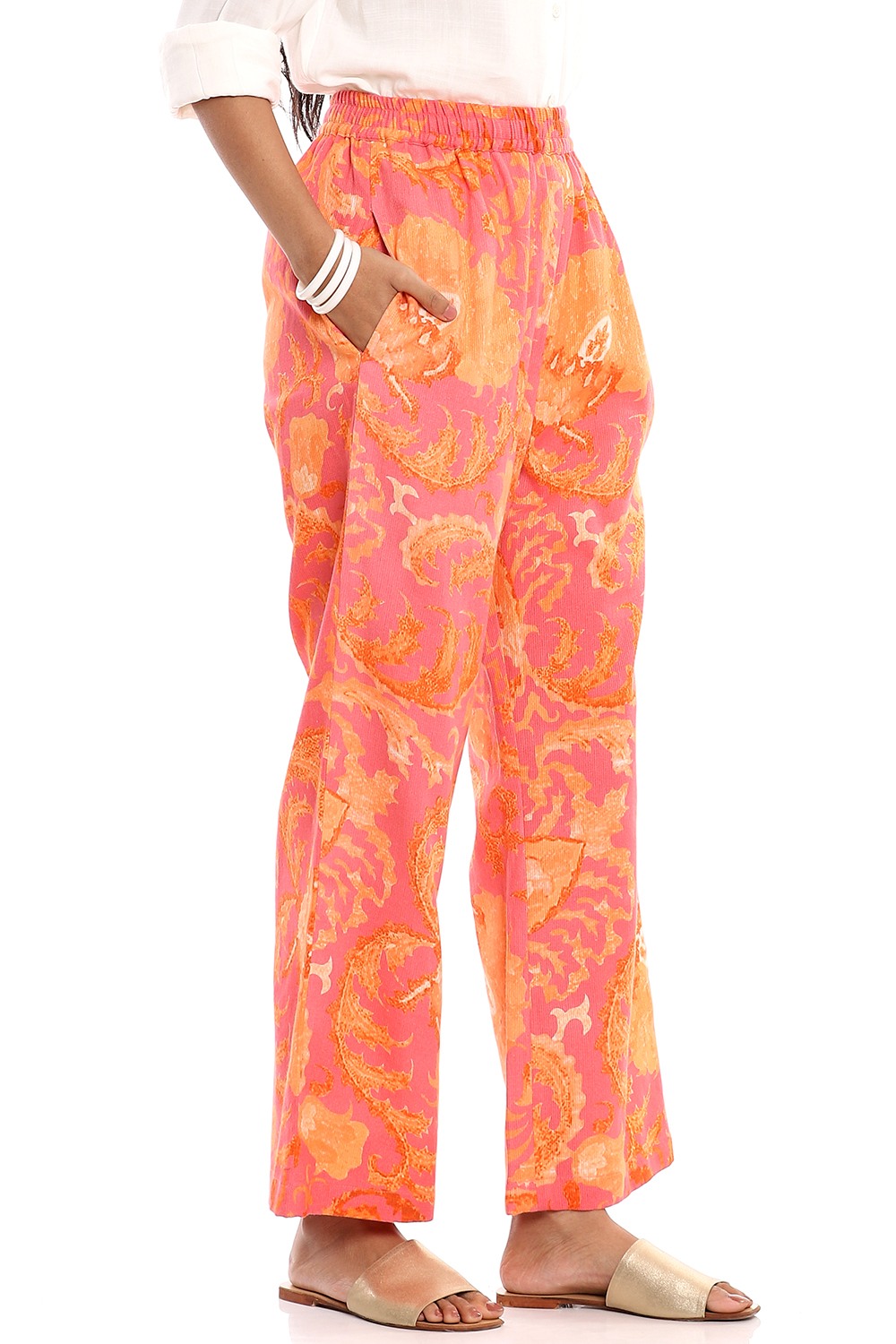 Pink Suzani Print Cotton Pants