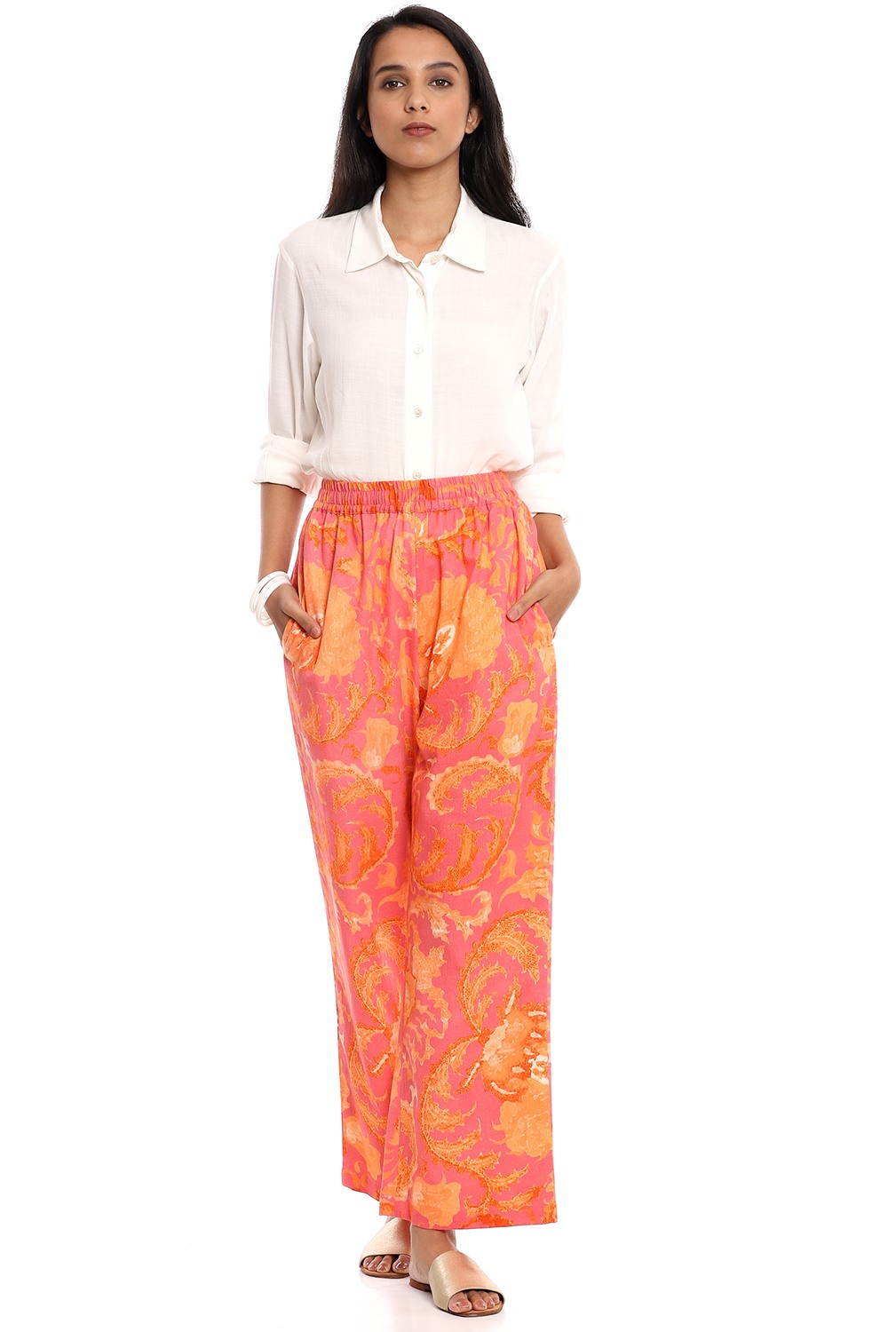Pink Suzani Print Cotton Pants
