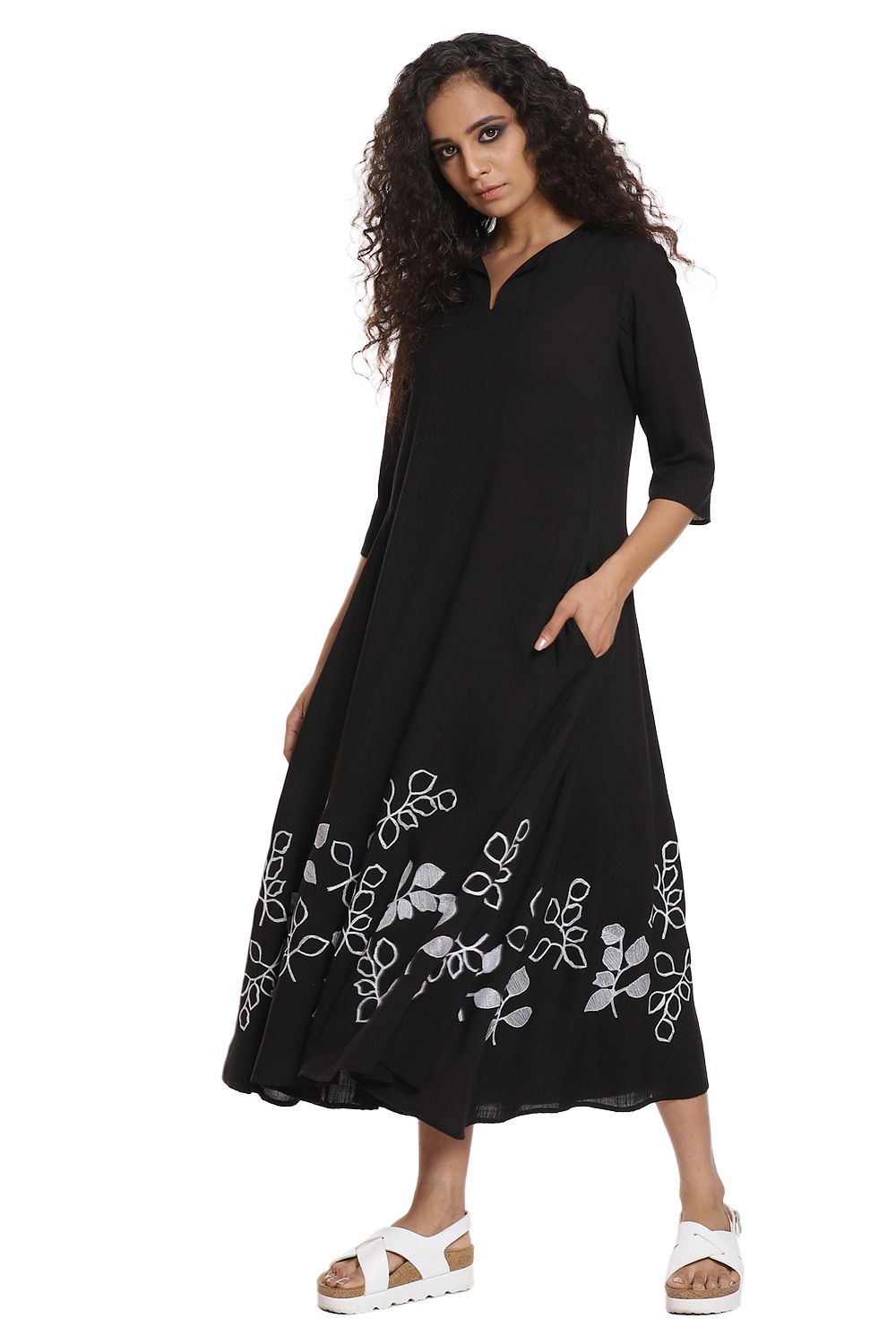 Black And White Floral Embroidered Dress