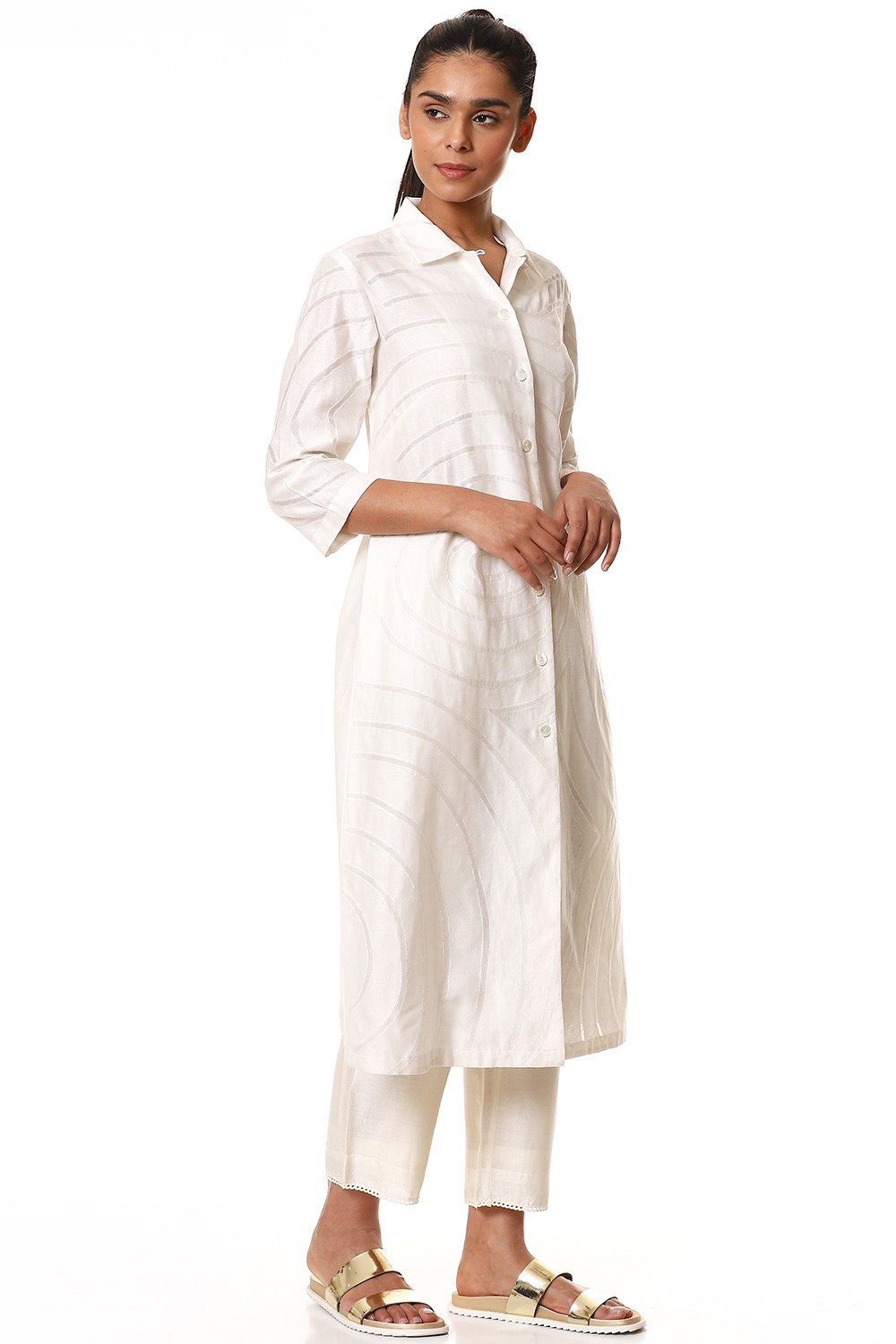 Ivory Cutwork Long Button Front Shirt