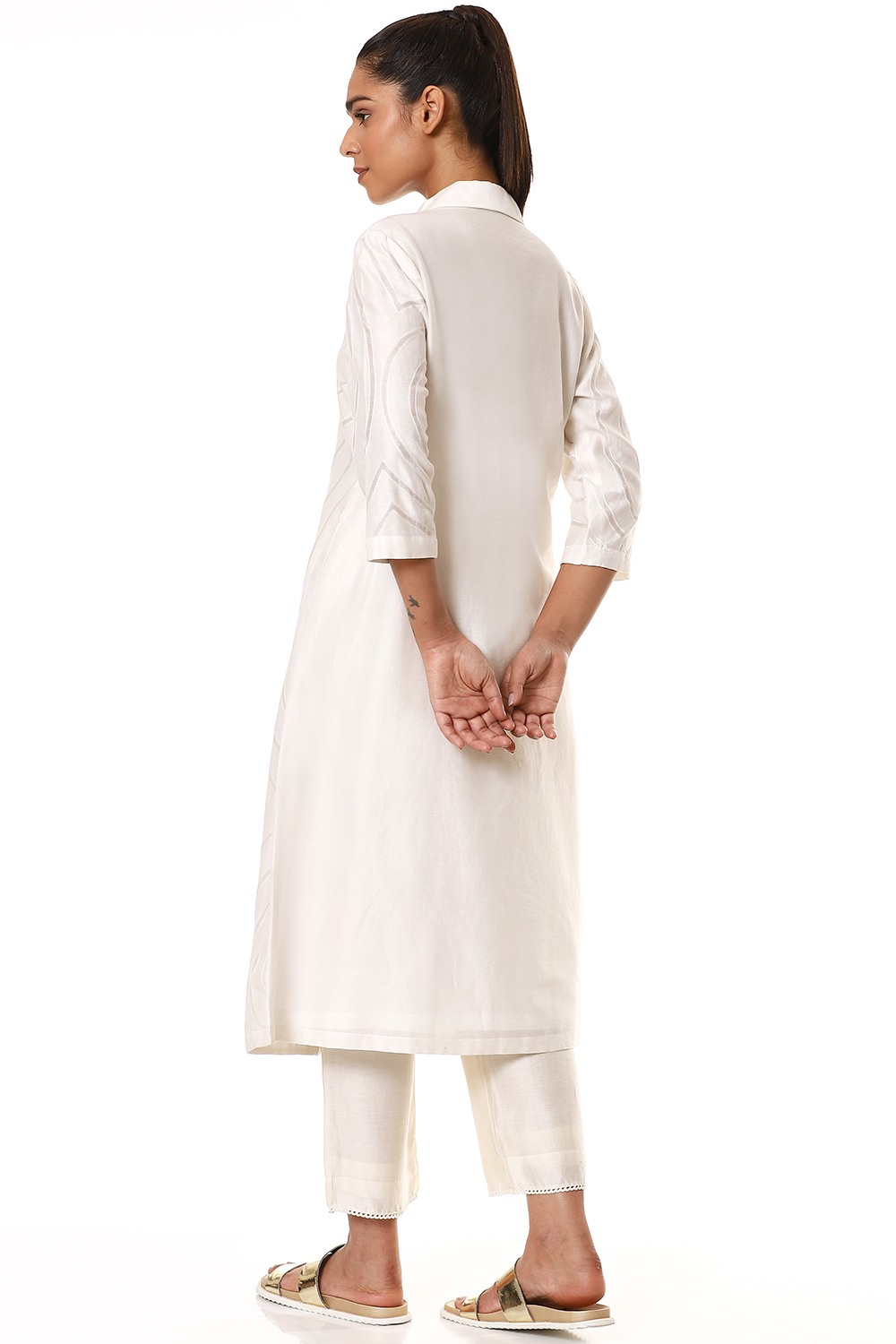 Ivory Cutwork Long Button Front Shirt