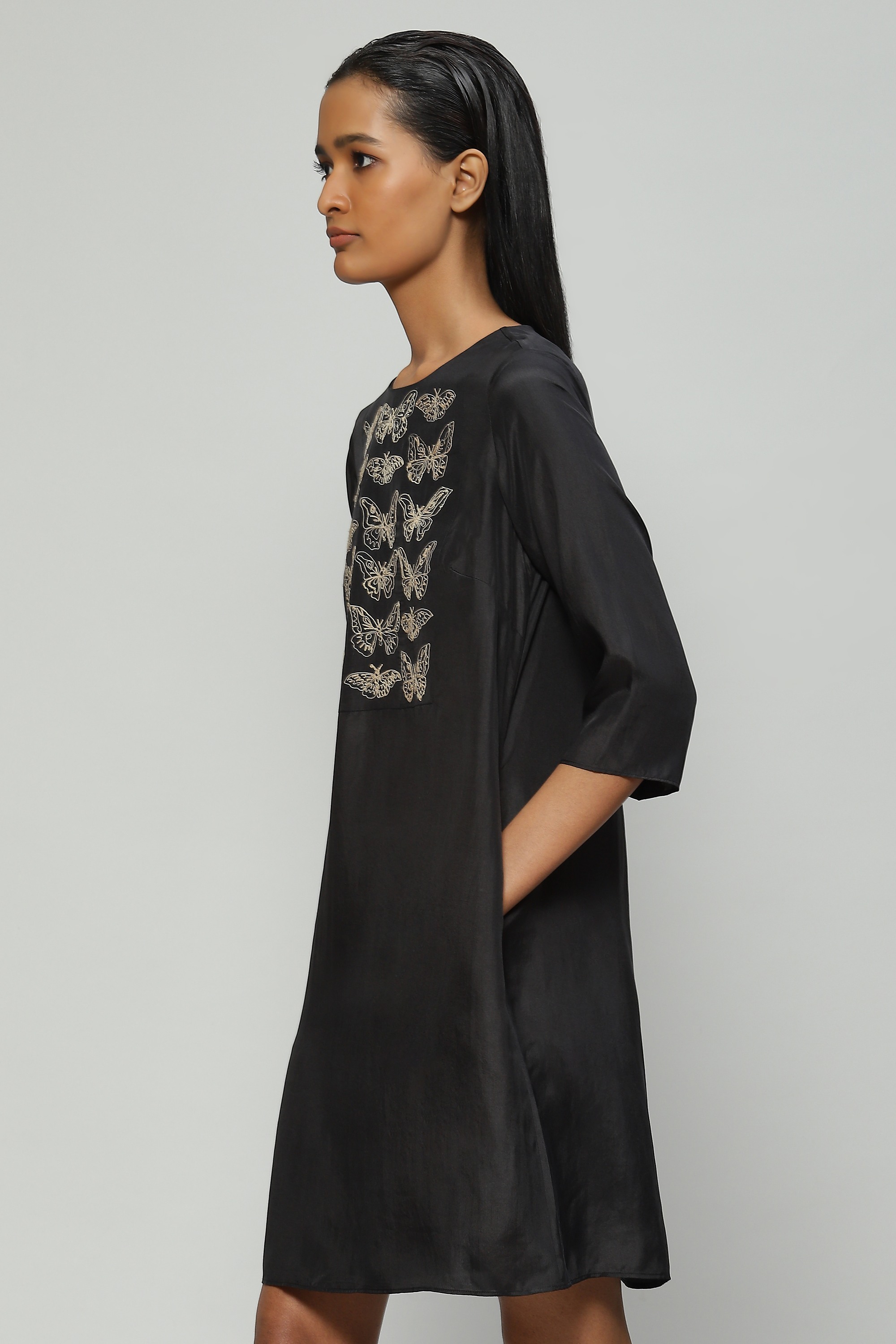 Tussar Embroidered Silk Dress