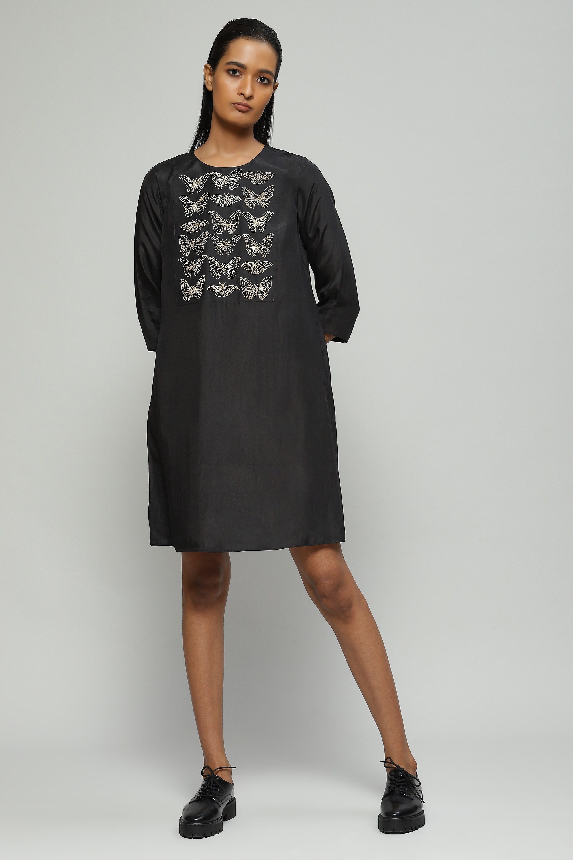 Tussar Embroidered Silk Dress