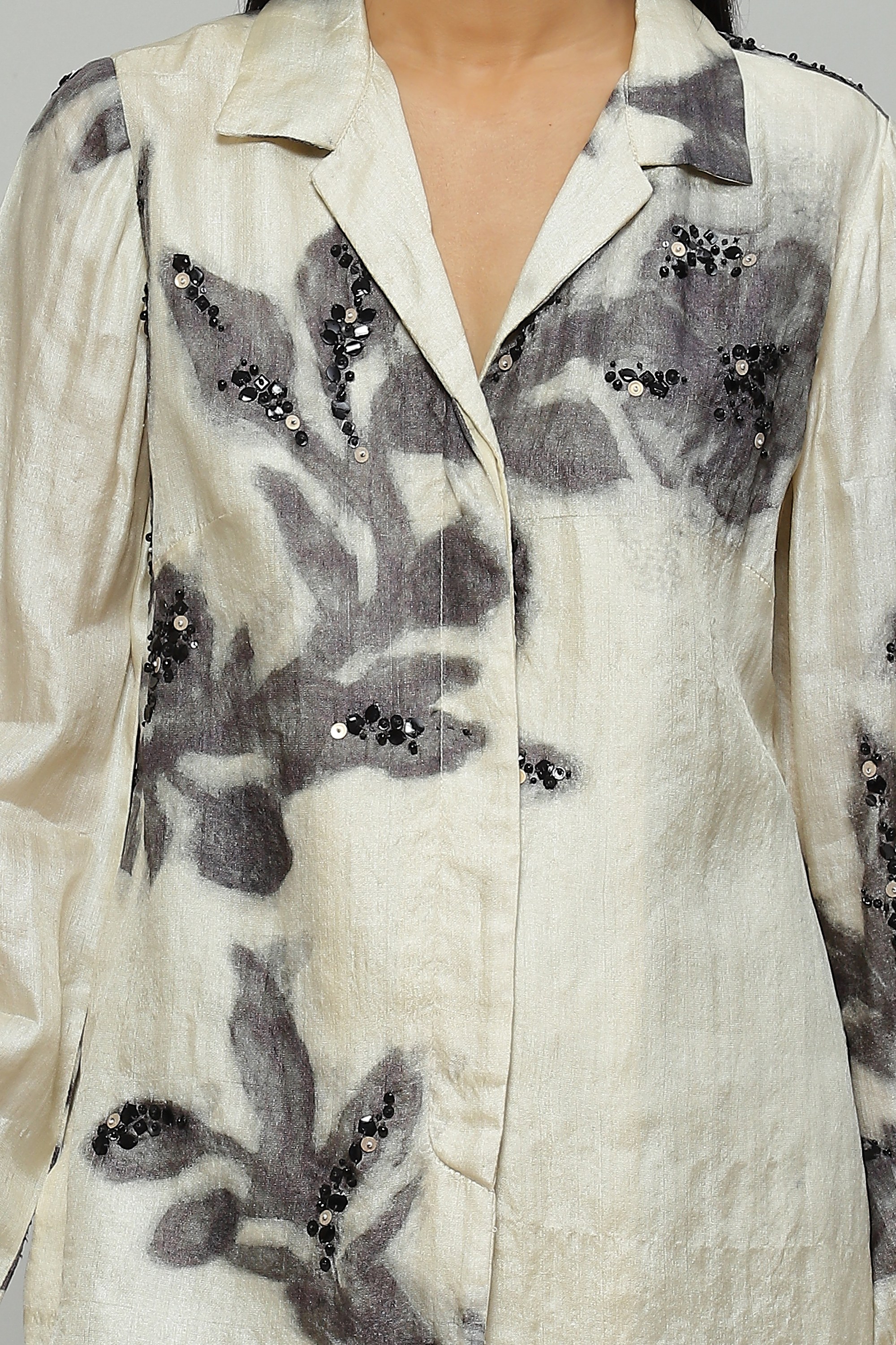 Printed And Sequinned Tussar Shirt