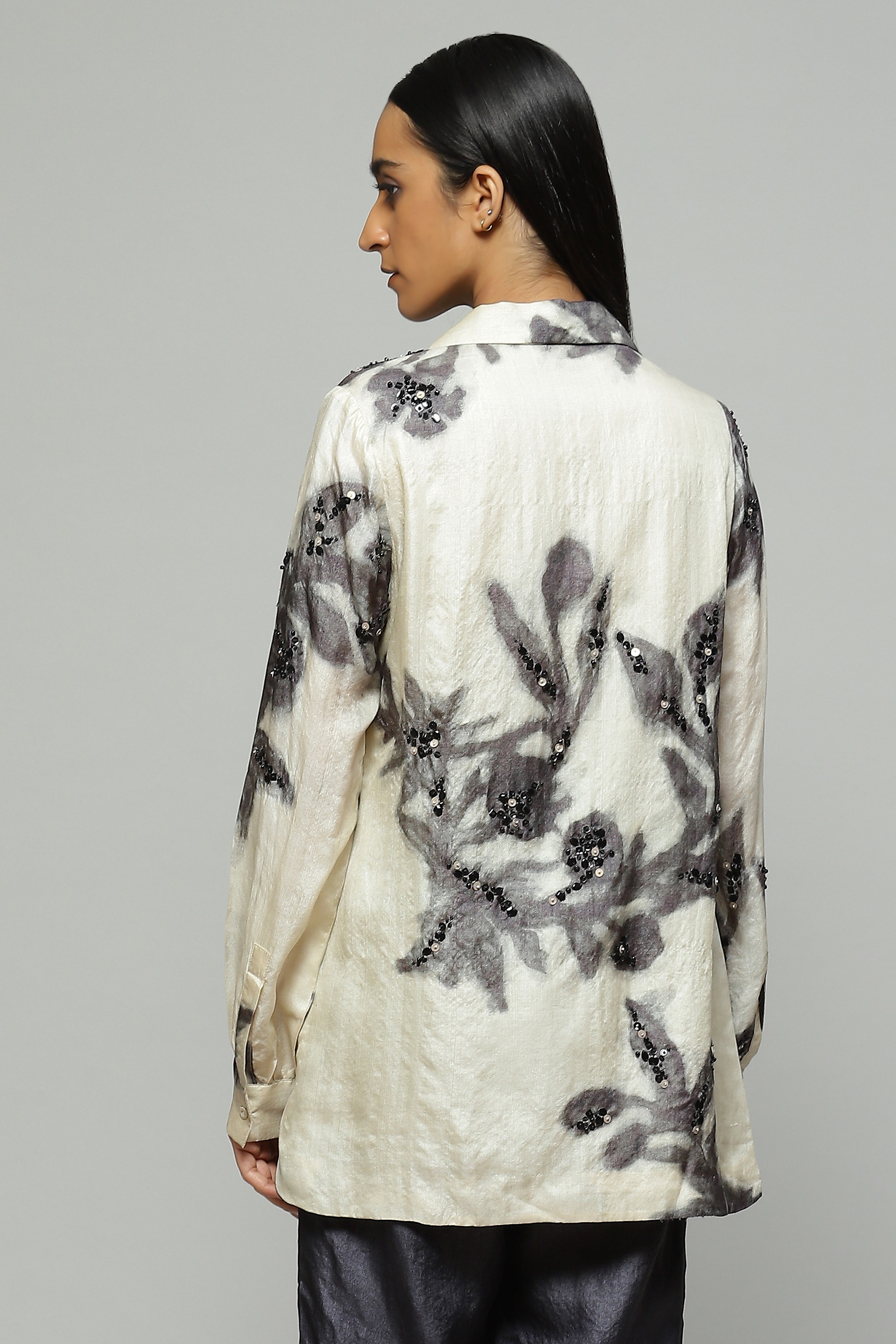 Printed And Sequinned Tussar Shirt