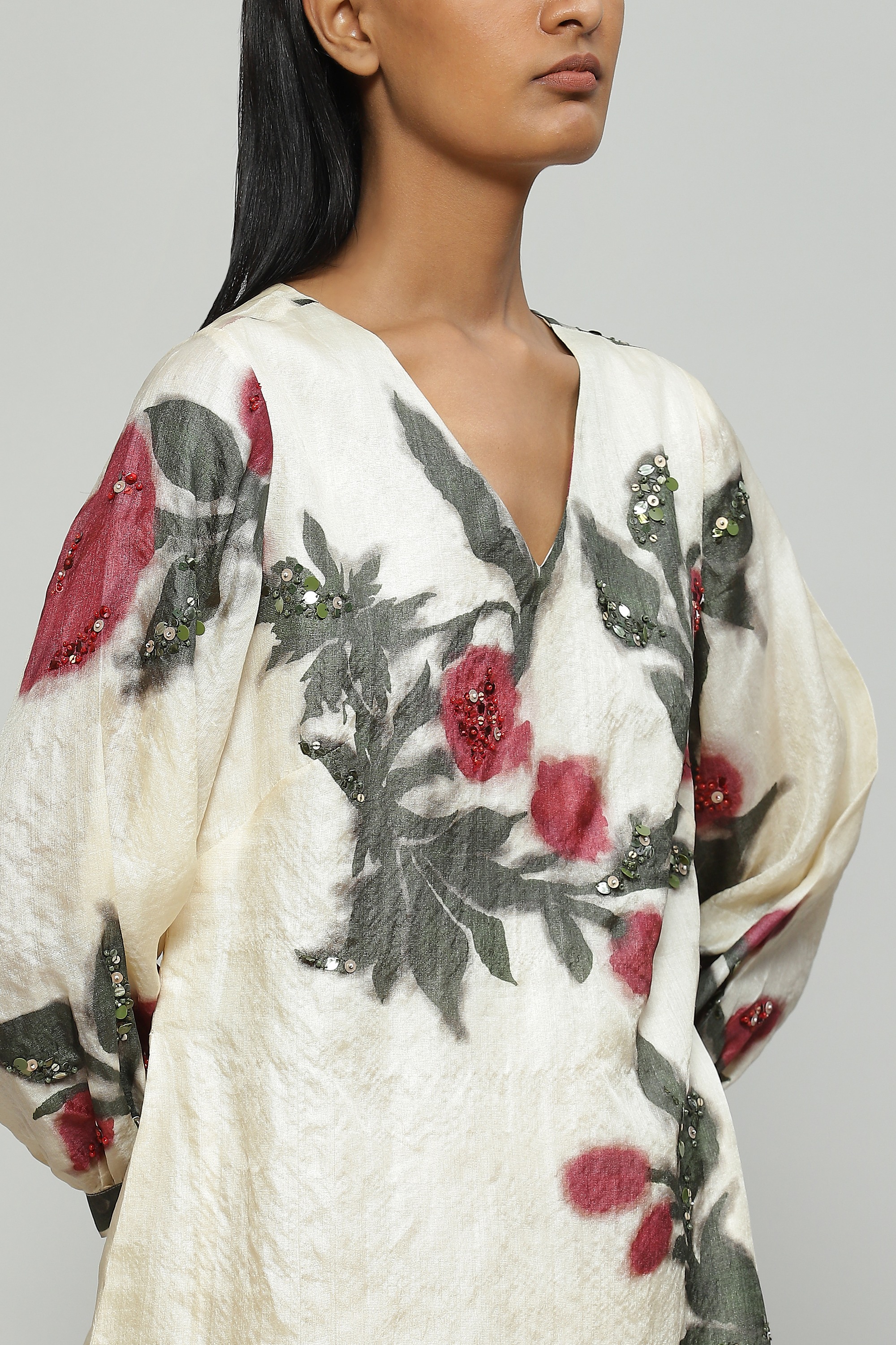 Printed And Sequinned Silk X Cotton Kurta