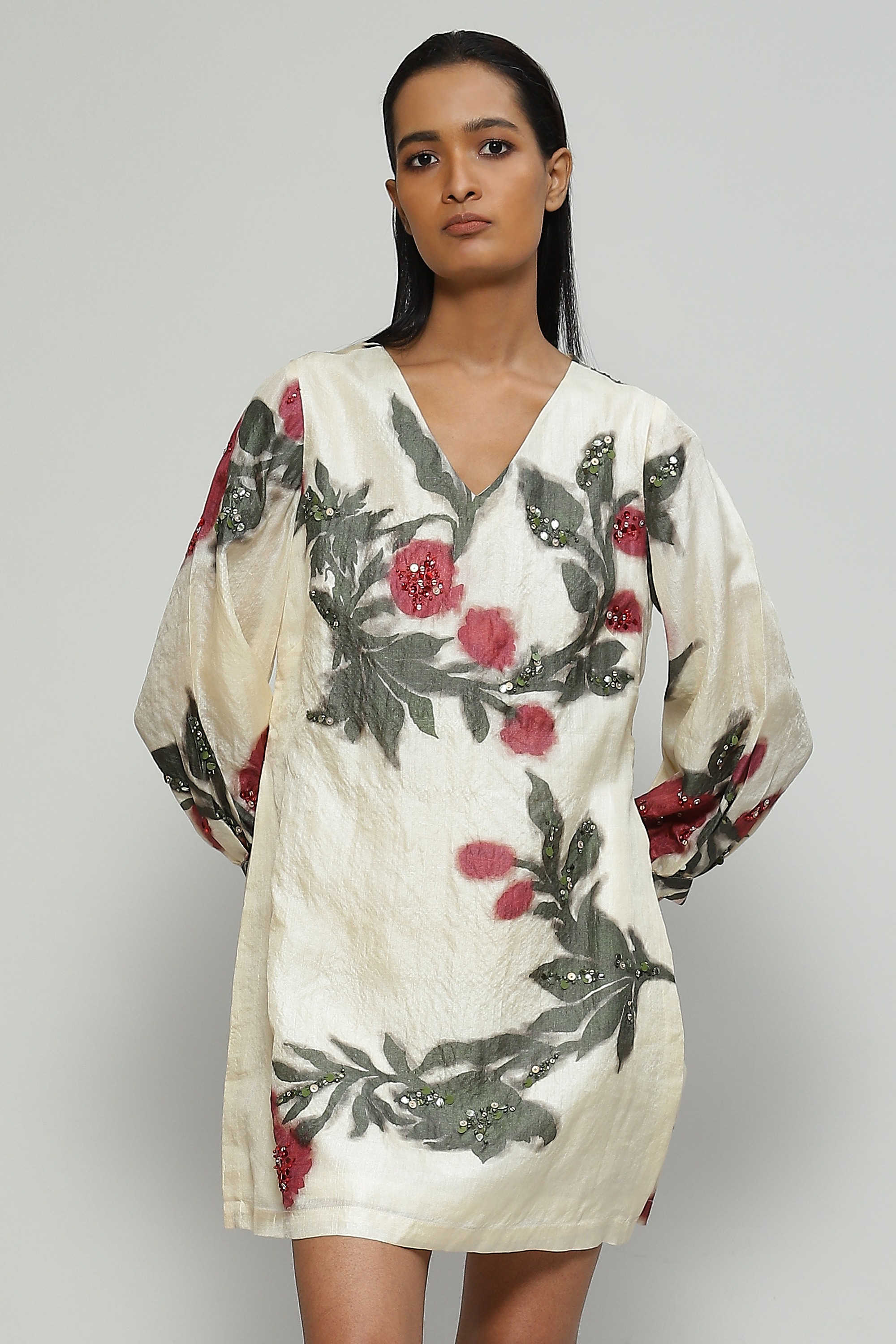 Printed And Sequinned Silk X Cotton Kurta