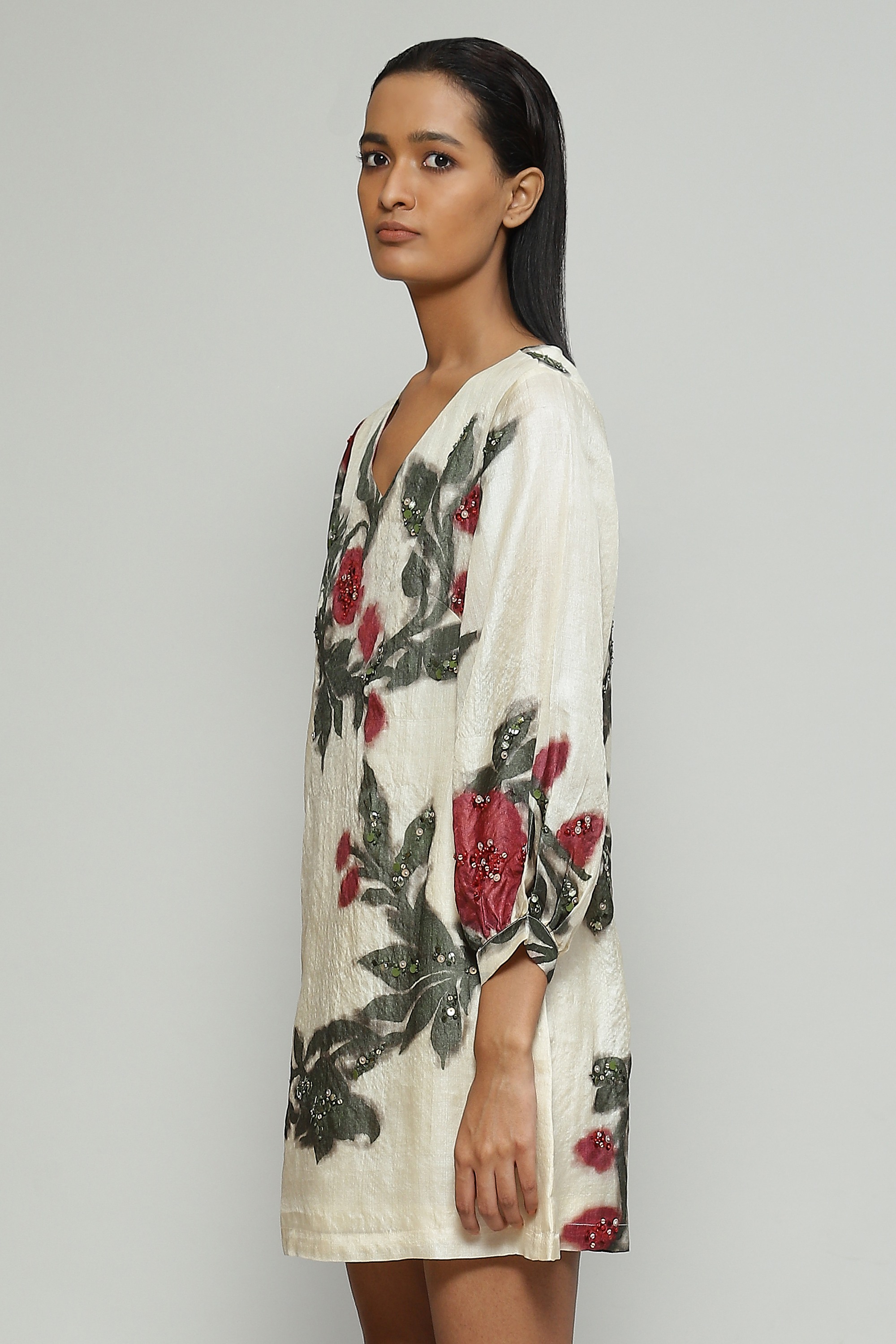 Printed And Sequinned Silk X Cotton Kurta