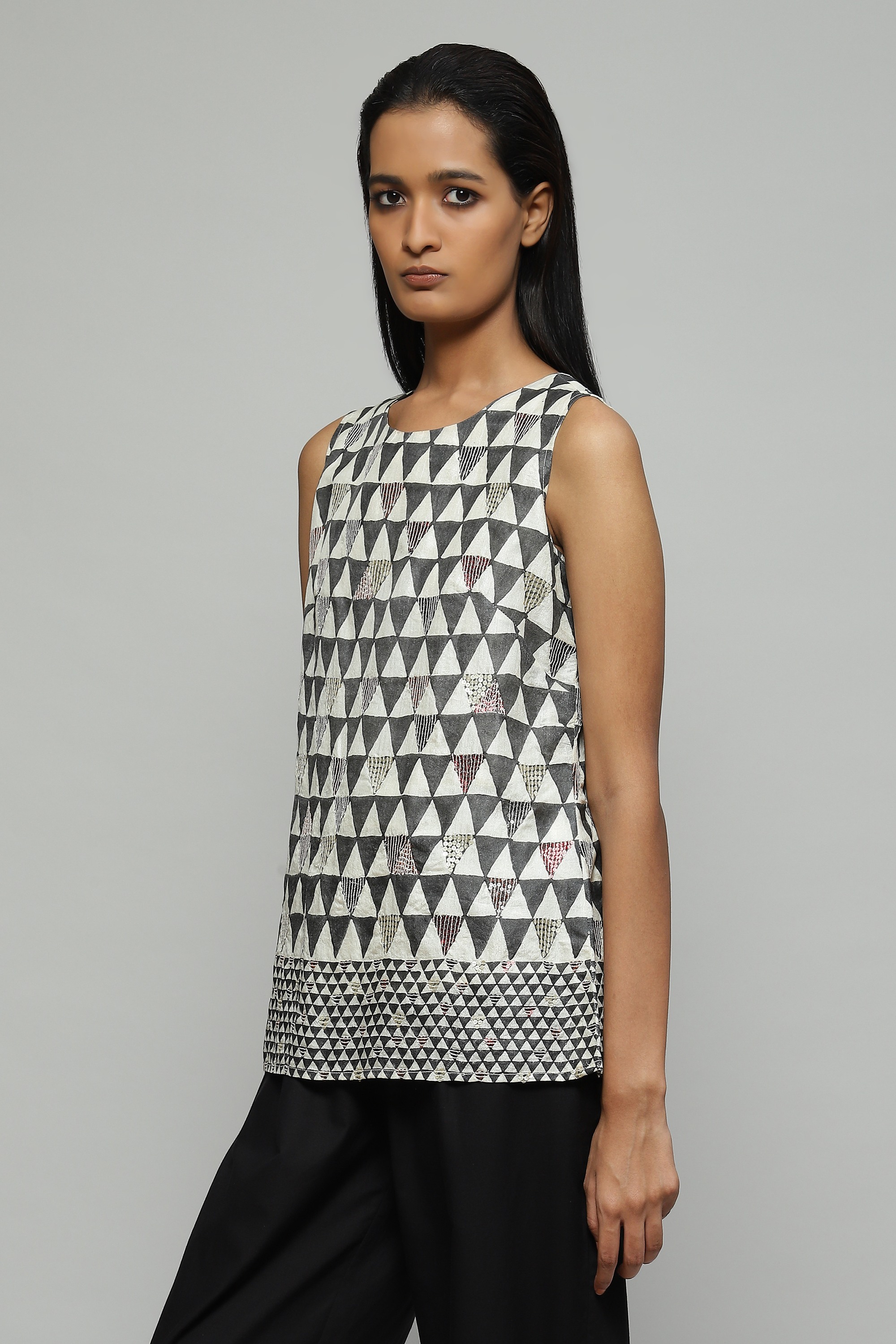 Hand Block Printed And Sequinned Top