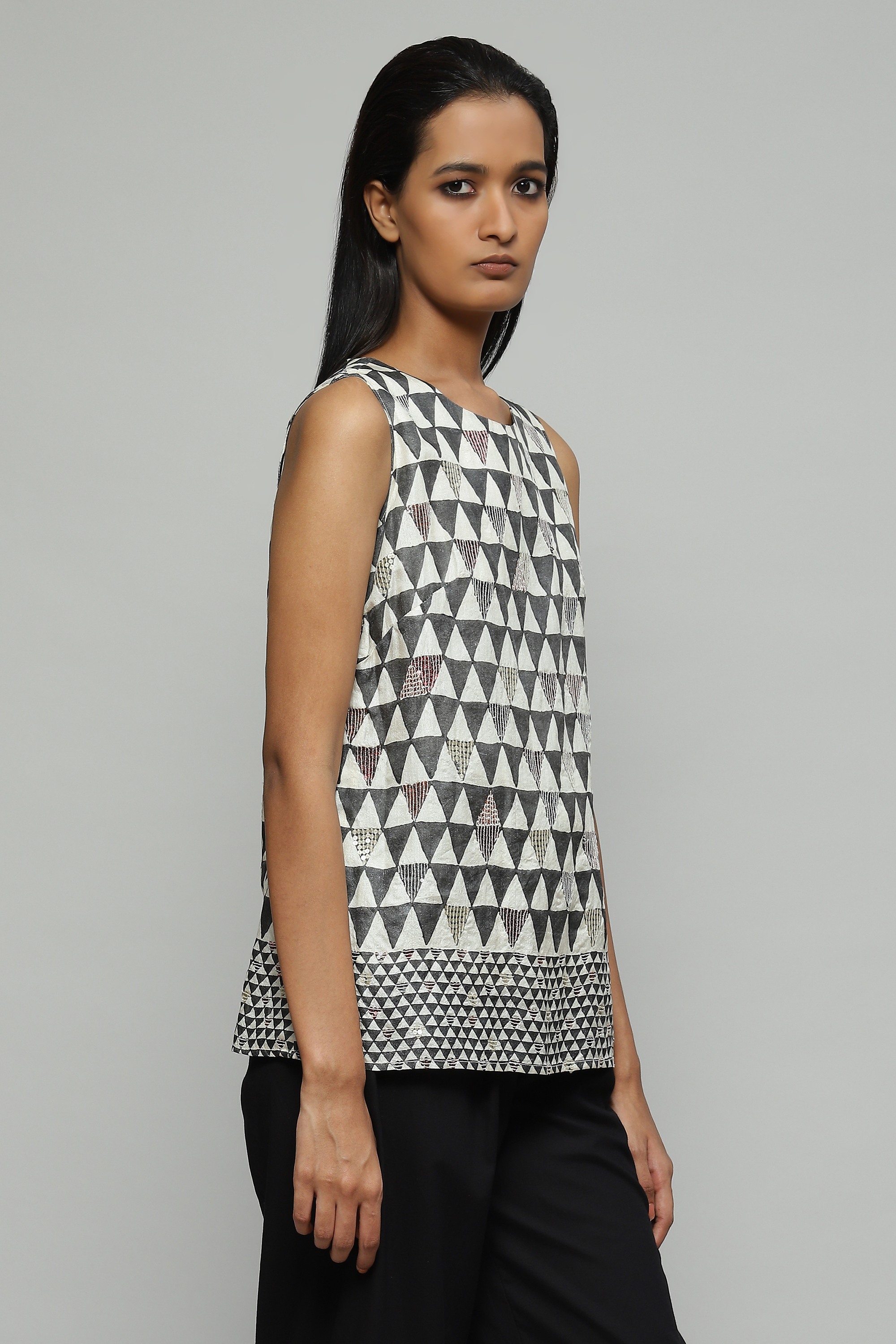 Hand Block Printed And Sequinned Top