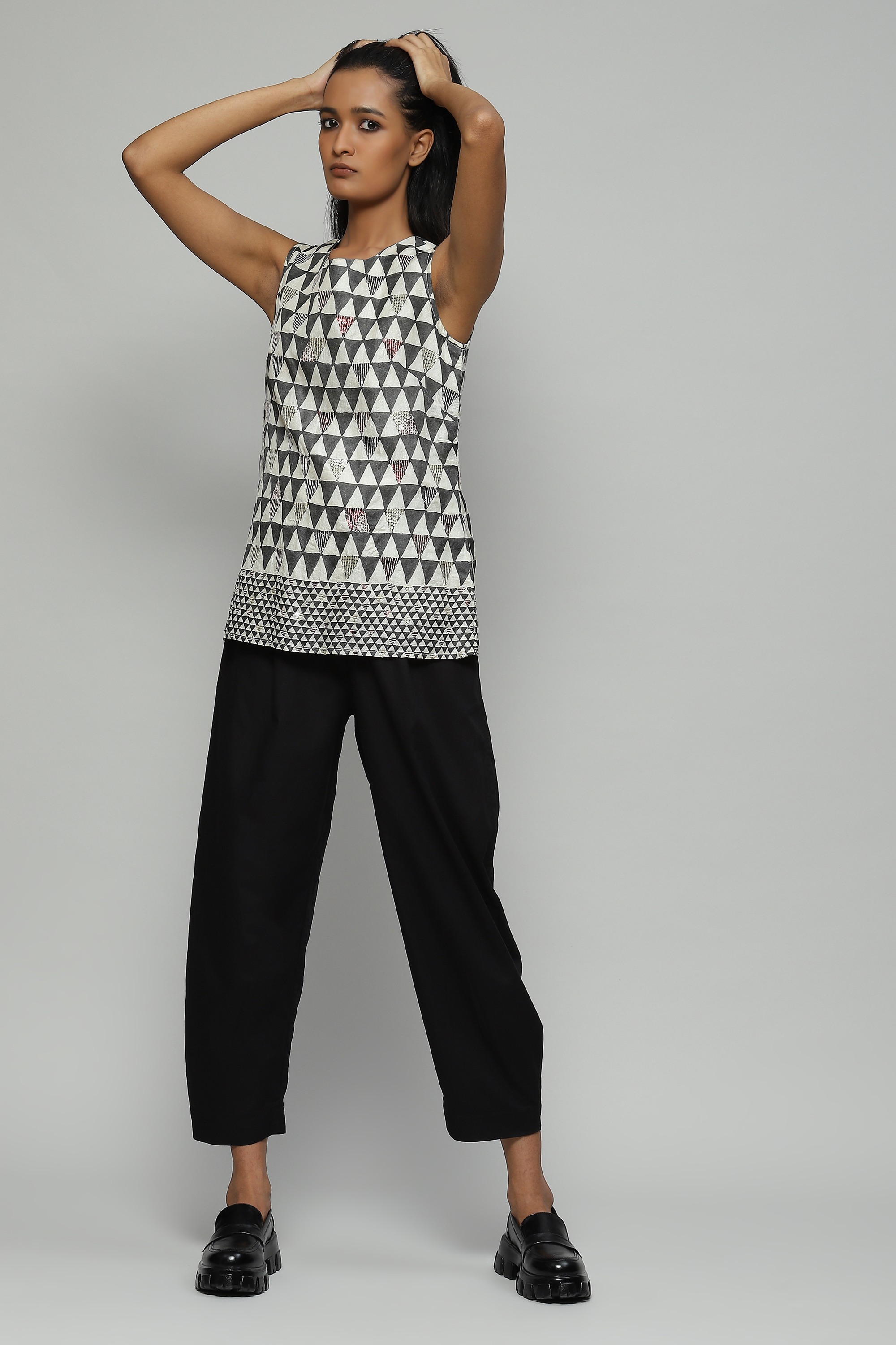 Hand Block Printed And Sequinned Top