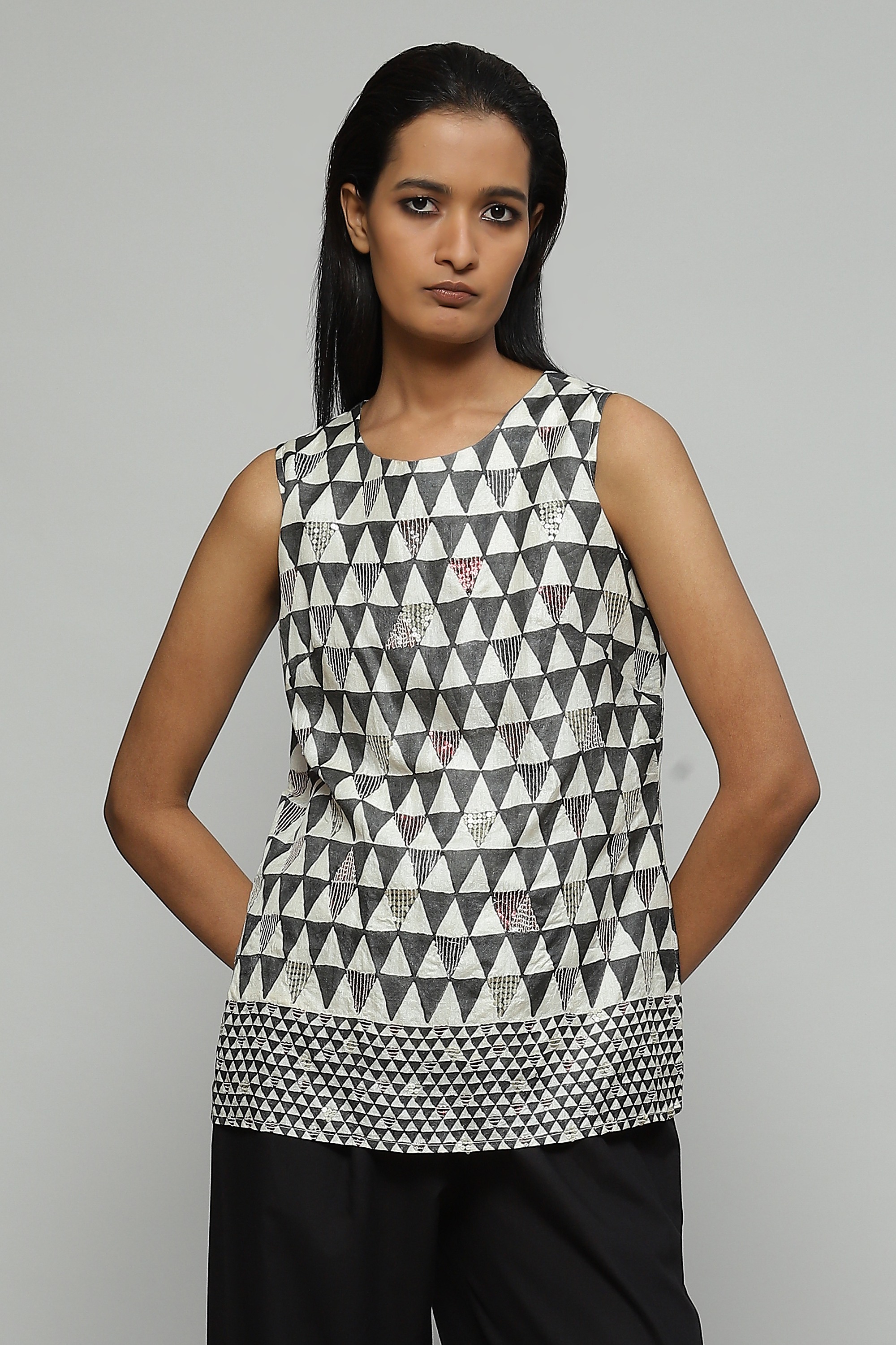 Hand Block Printed And Sequinned Top