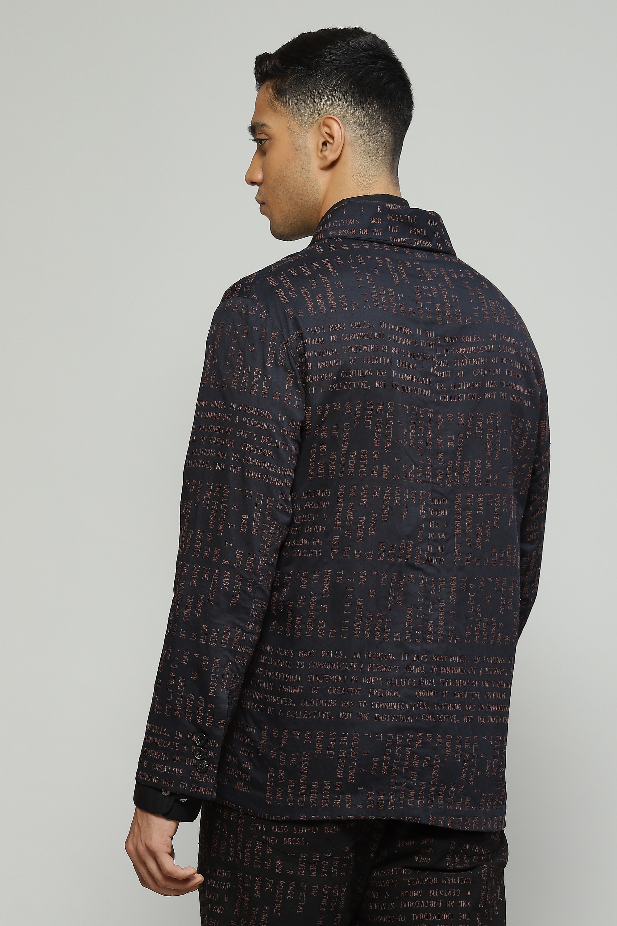 Calligraphy Embroidered Black Jacket