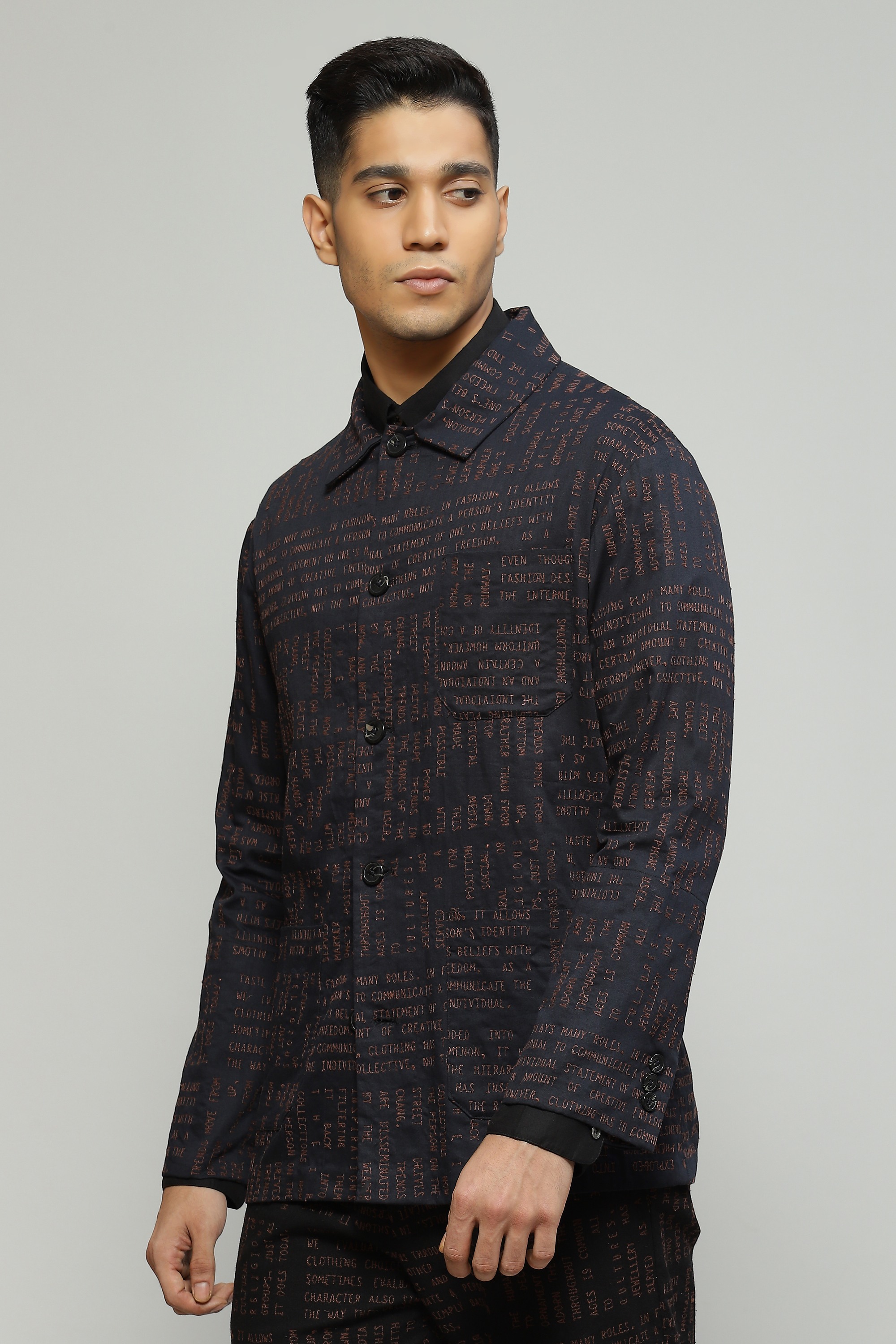 Calligraphy Embroidered Black Jacket