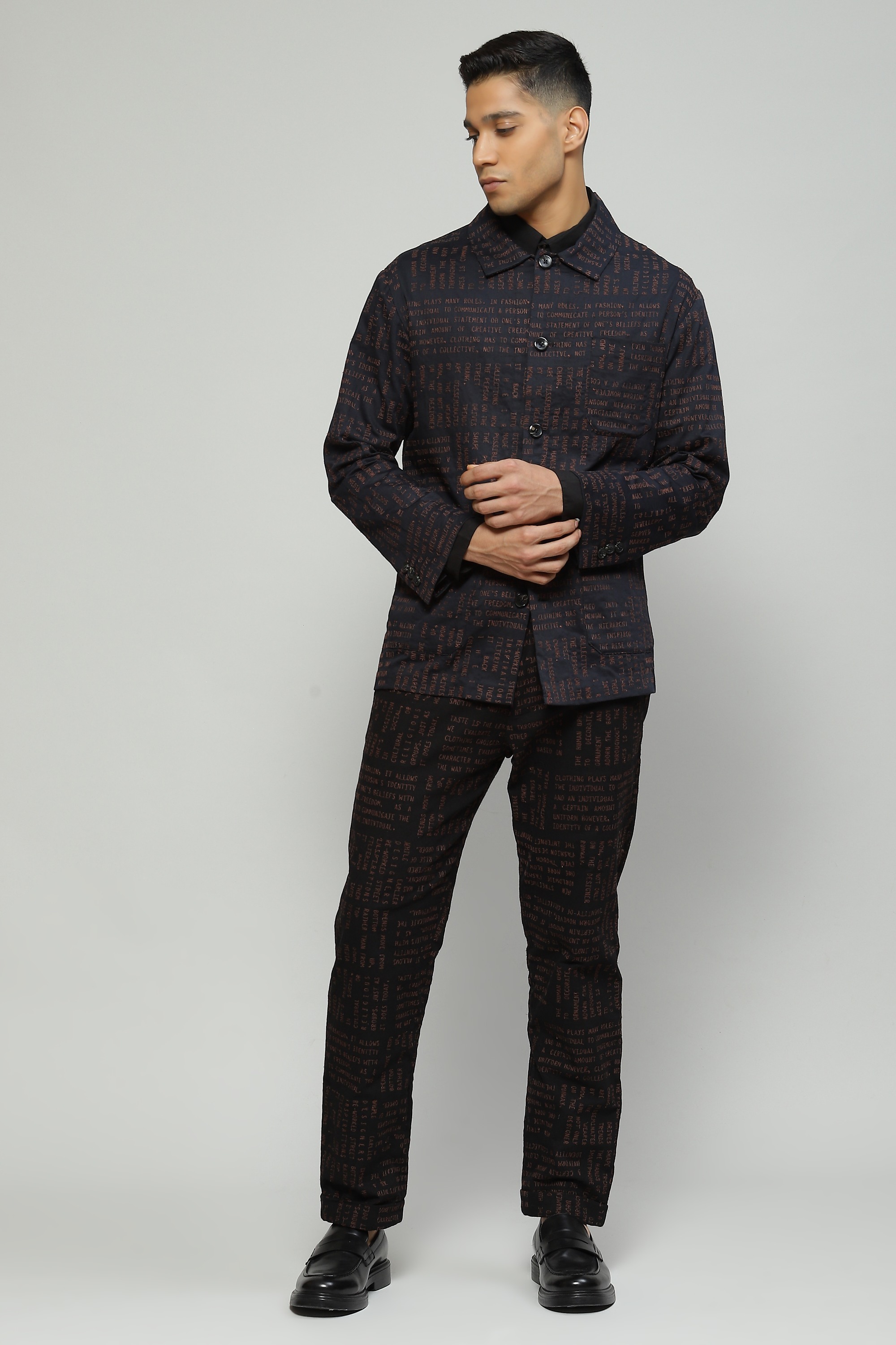 Calligraphy Embroidered Black Jacket