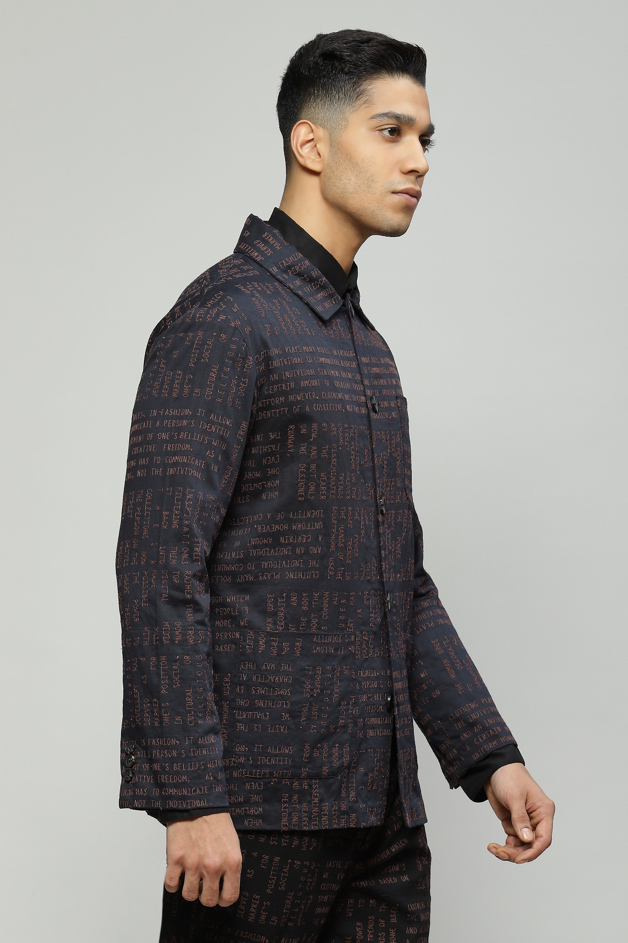 Calligraphy Embroidered Black Jacket