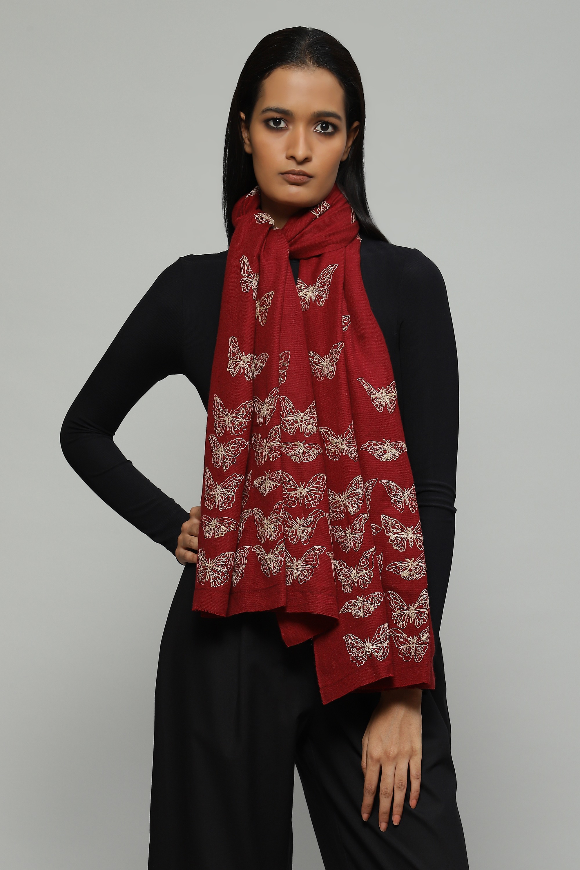 Embroidered shop wool scarf