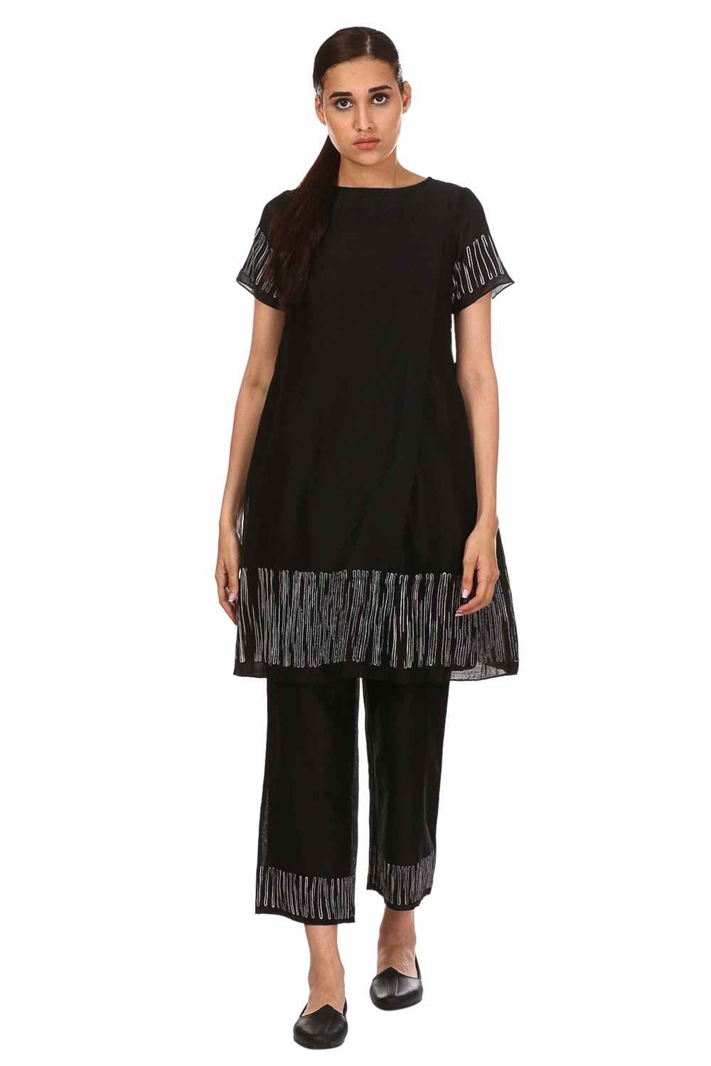 Aari Embroidered Chanderi Coordinate Set Black