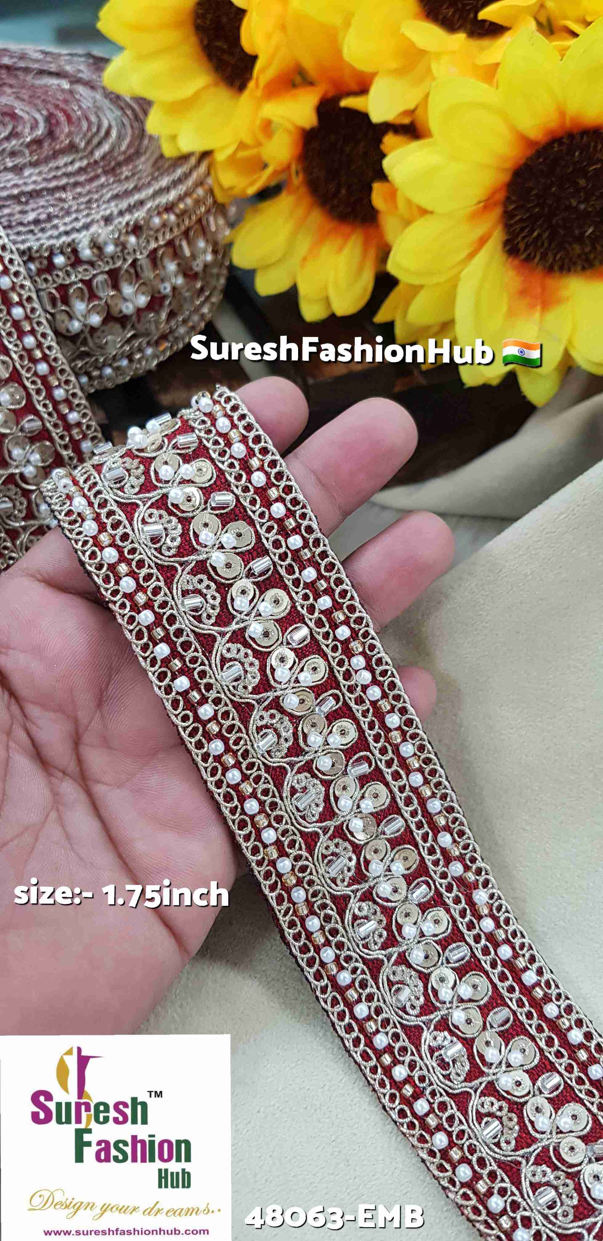 Maroon Floral Fabric Lace