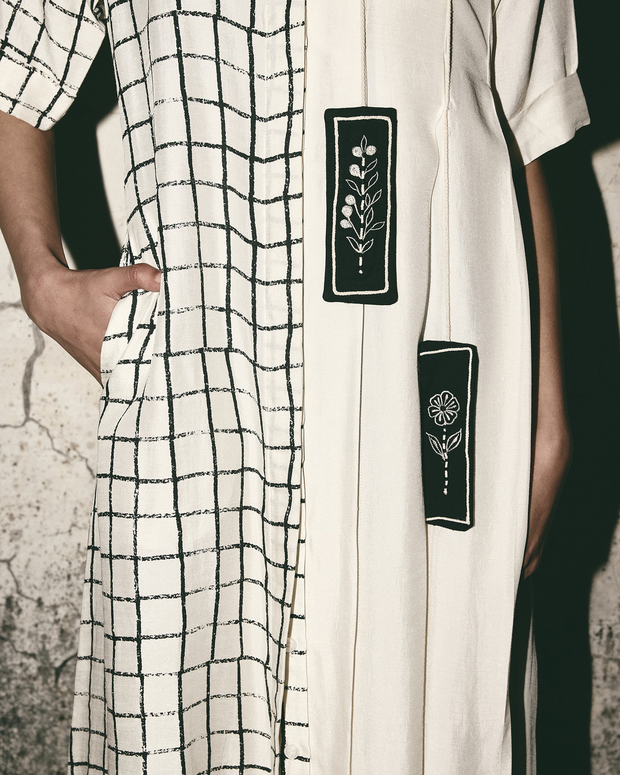 Grid Pleat Dress