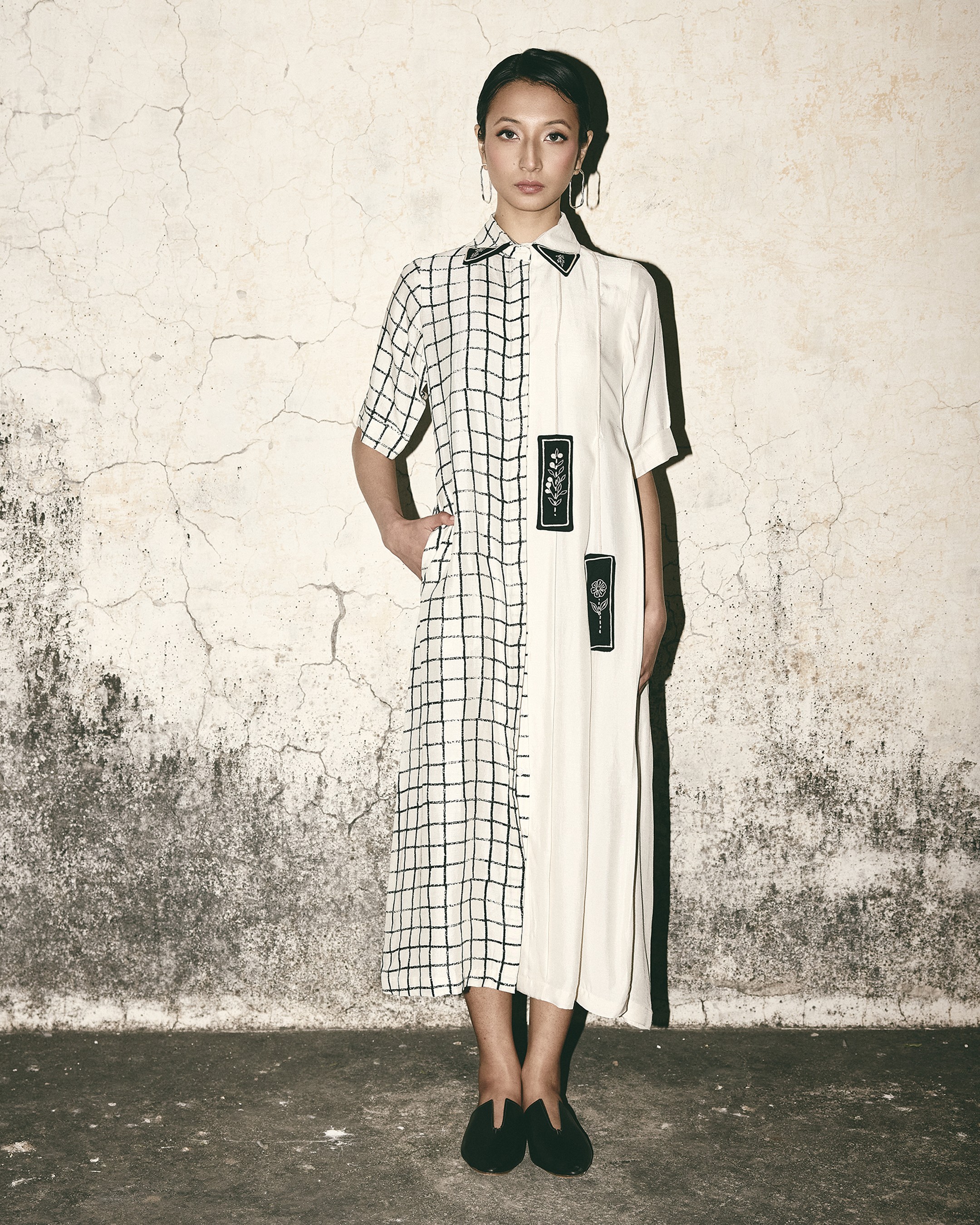 Grid Pleat Dress