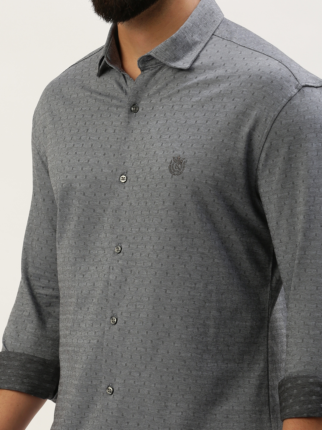 Showoff | SHOWOFF Men's Spread Collar Self Design Grey Regular Fit Shirt 5