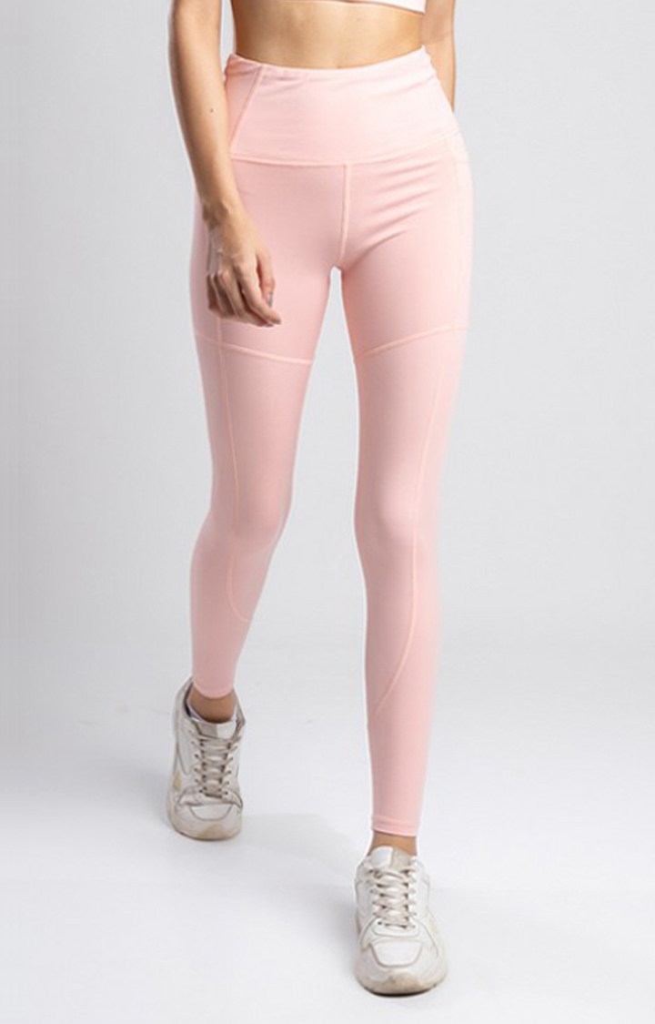 Women's Pink Solid Nylon Activewear Legging