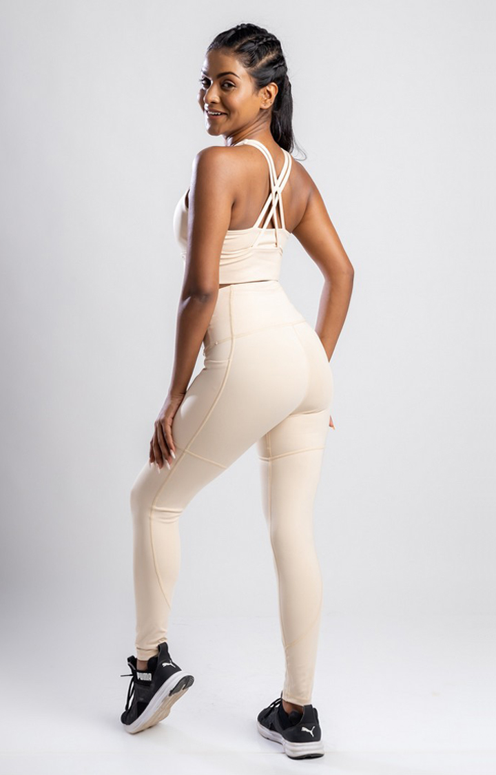 Women's Beige Solid Nylon Tracksuit