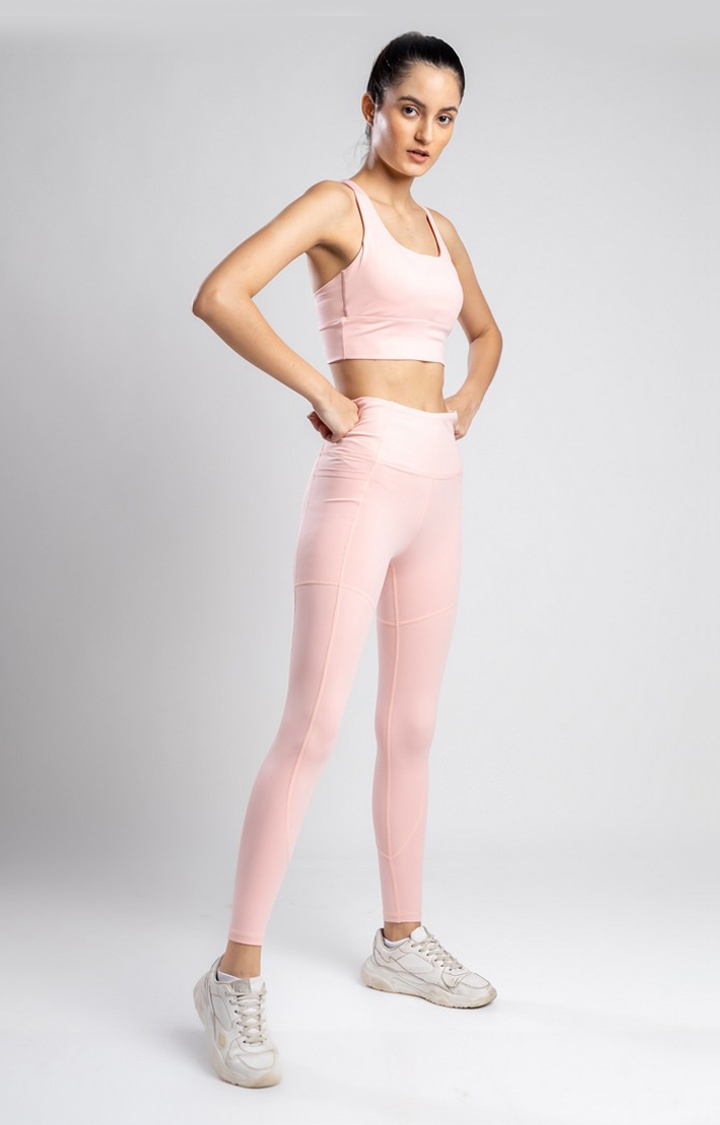 Women's Pink Solid Nylon Tracksuit