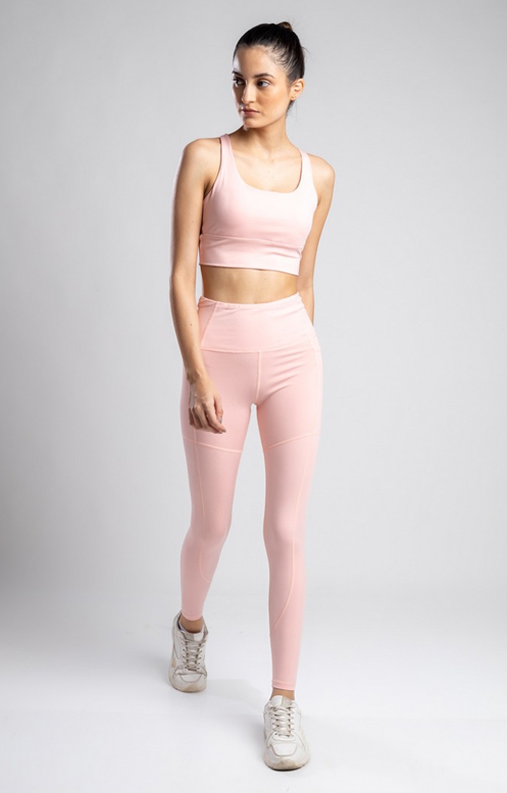 SKNZ Activewear | Women's Pink Solid Nylon Tracksuit