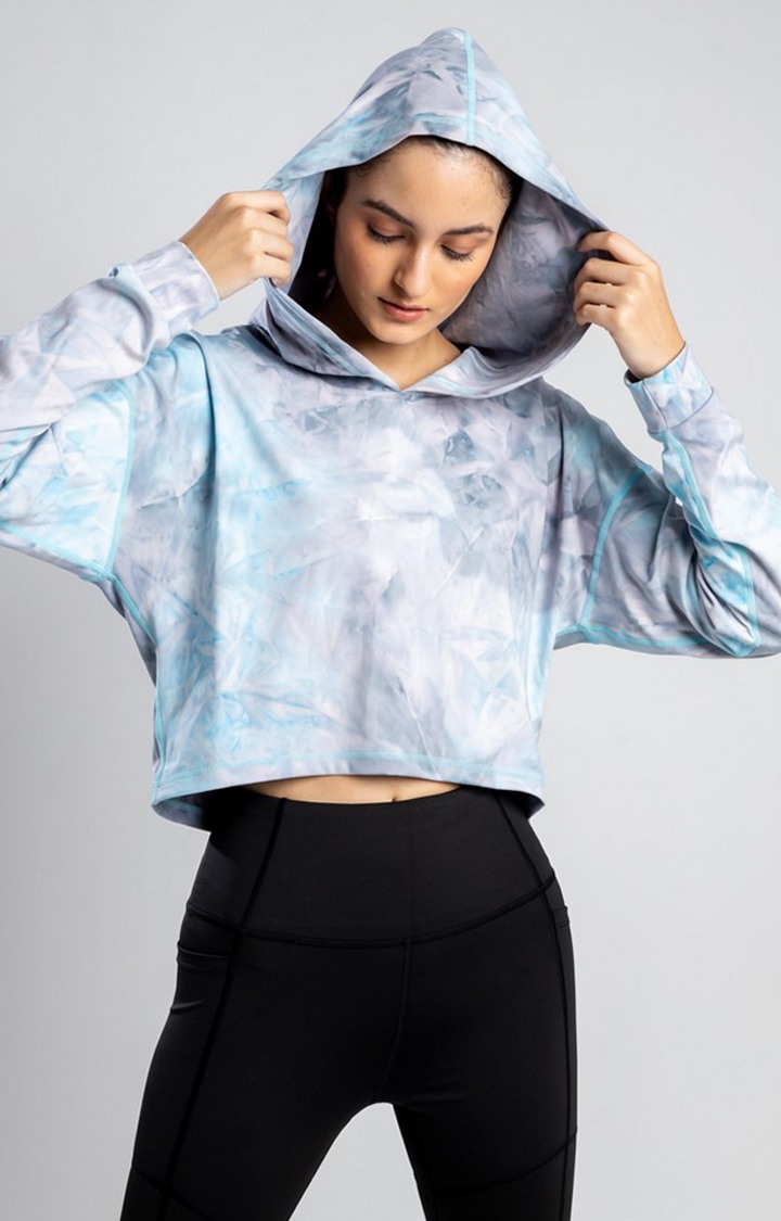 Women Blue Nylon Tie Dye Hoodies