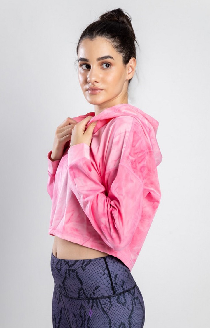 Women Pink Nylon Tie Dye Hoodies
