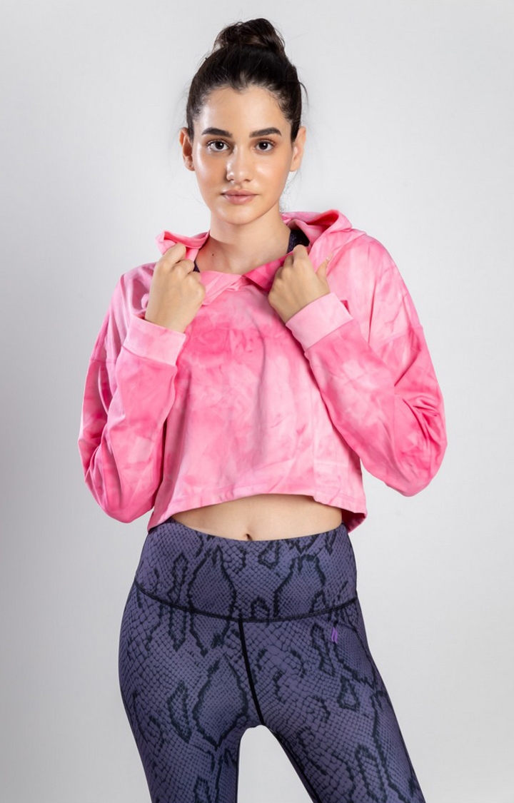 SKNZ Activewear | Women Pink Nylon Tie Dye Hoodies