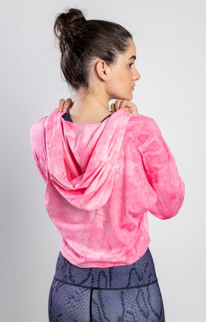 Women Pink Nylon Tie Dye Hoodies