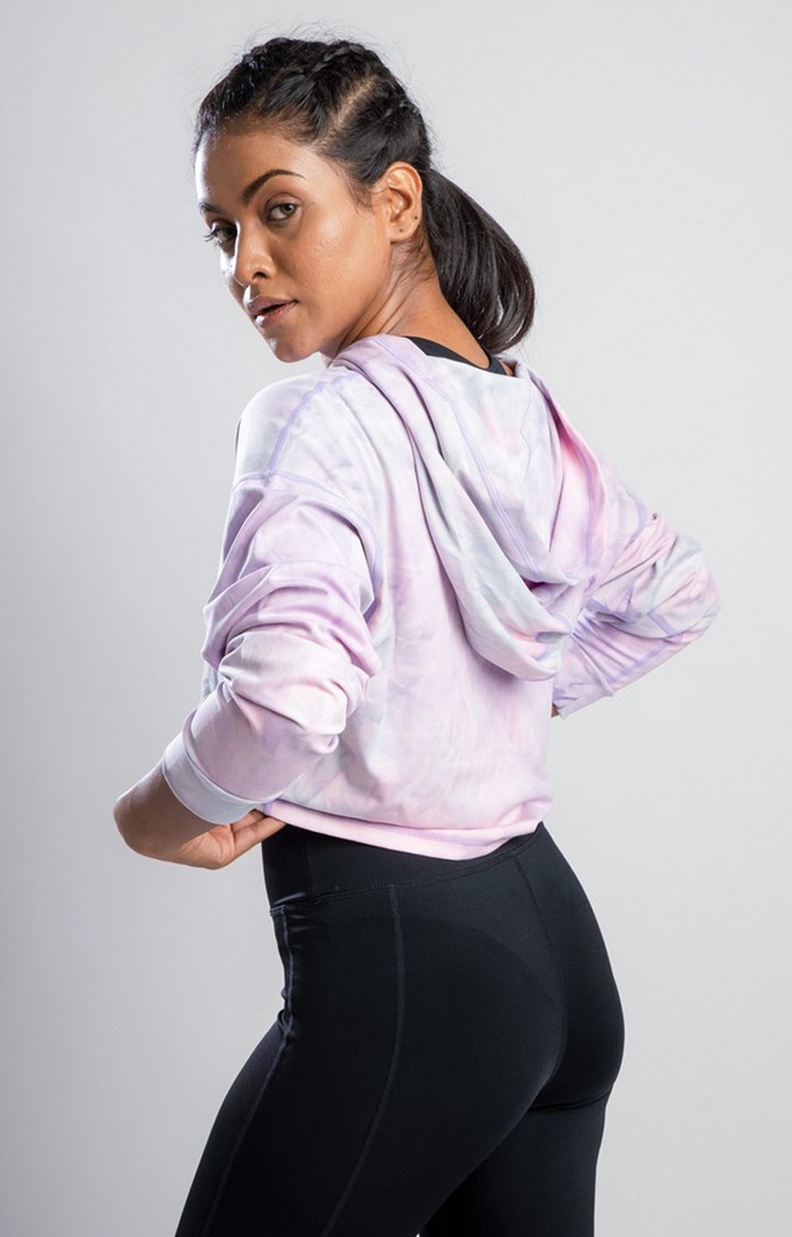 Women Purple Nylon Tie Dye Hoodies