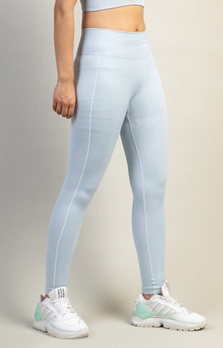 Women's Blue Solid Nylon Activewear Legging