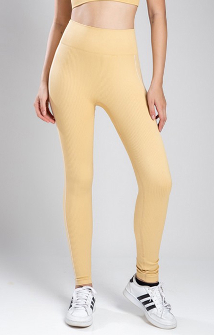 SKNZ Activewear | Women's Yellow Solid Nylon Activewear Legging