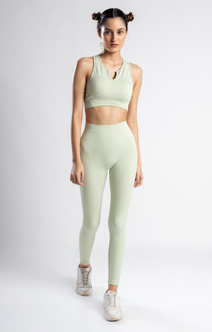 SKNZ Activewear | Women's Green Solid Nylon Tracksuit