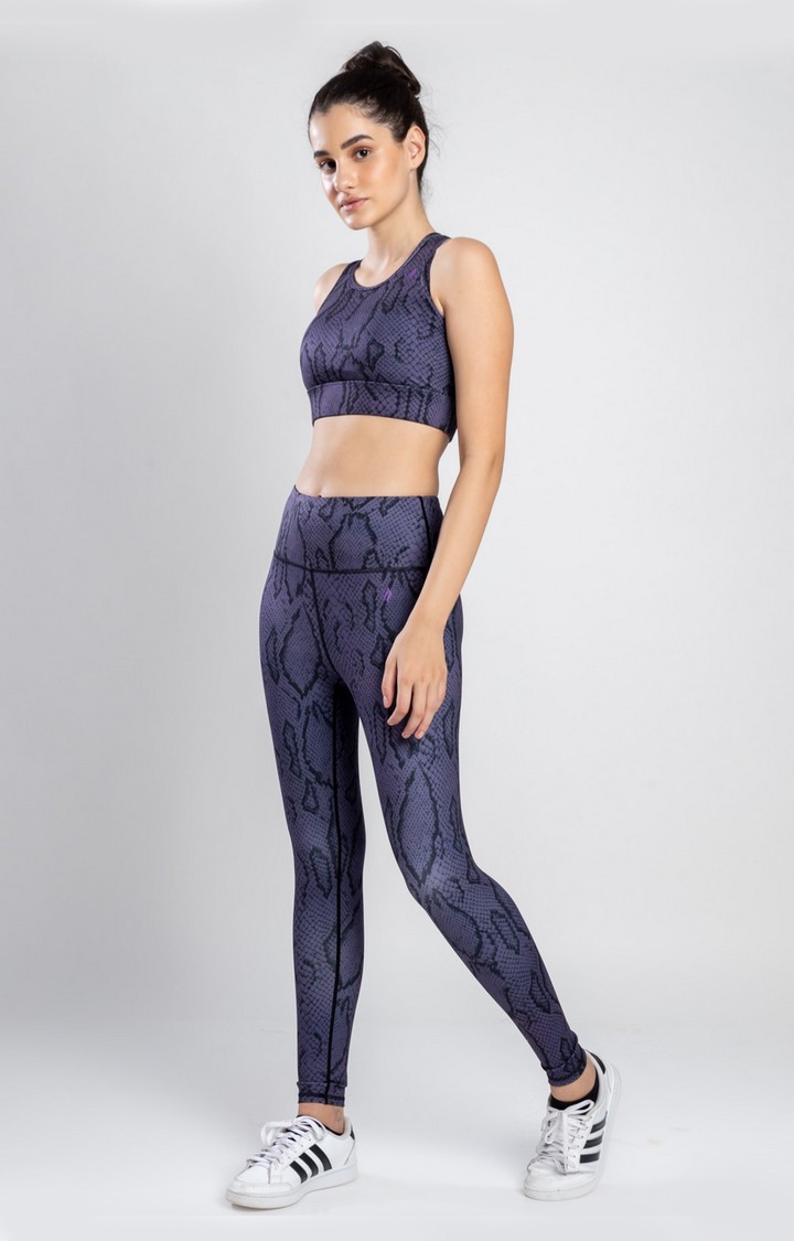 Women's Blue Printed Nylon Tracksuit
