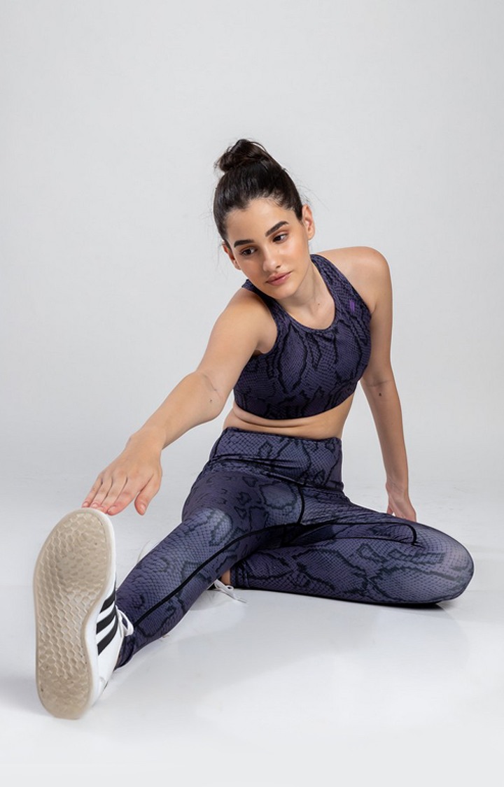 Women's Blue Printed Nylon Tracksuit