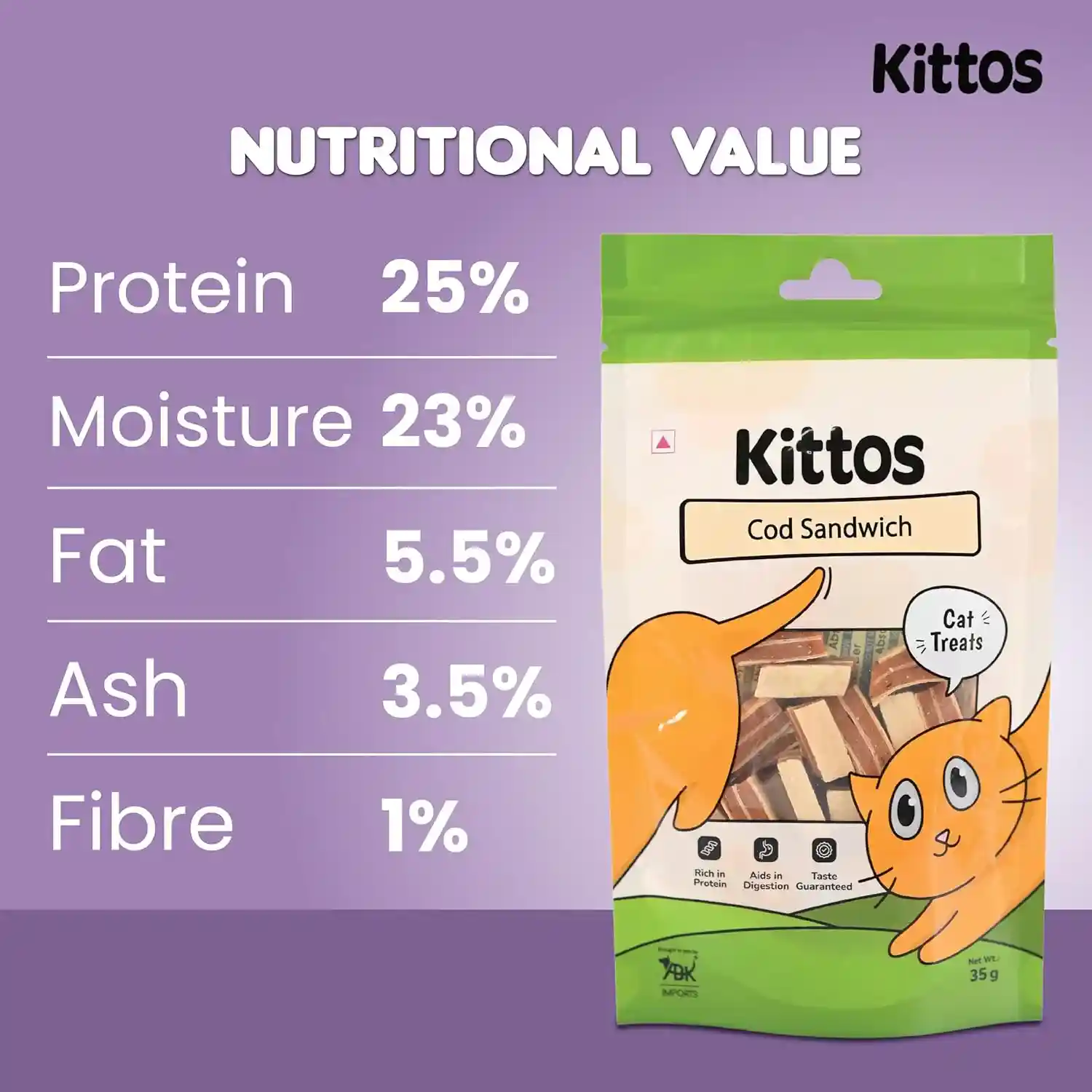 Kittos Cod Sandwich Cat Treats, 35 g