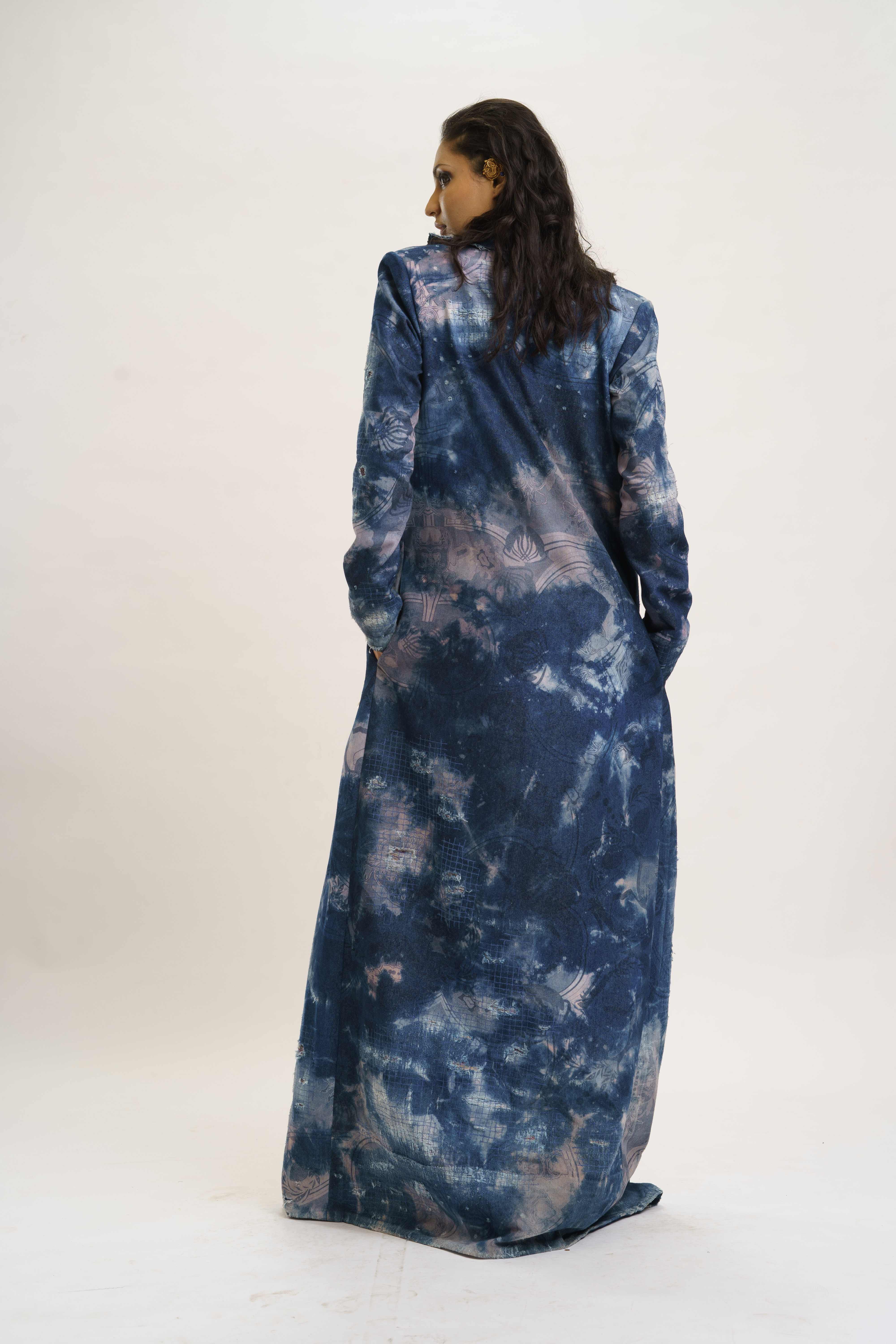 Denim Long Coat with  Crop Top & skirt