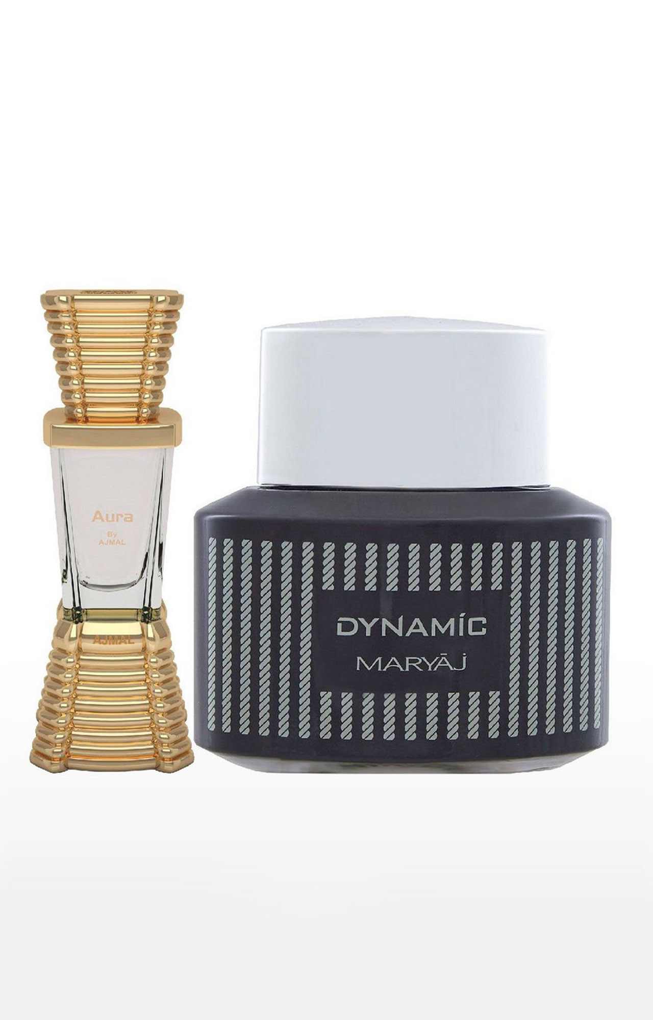 Ajmal Aura Concentrated Perfume Oil Fruity Alcohol-free Attar 10ml for Unisex and Maryaj Dynamic Eau De Parfum Perfume 100ml for Men